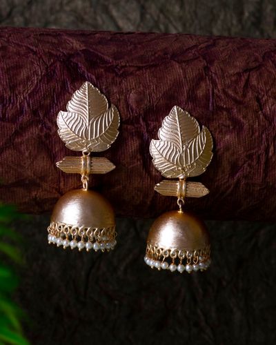 Leaf Motif Pearl Jhumka By Studio B The Secret Label