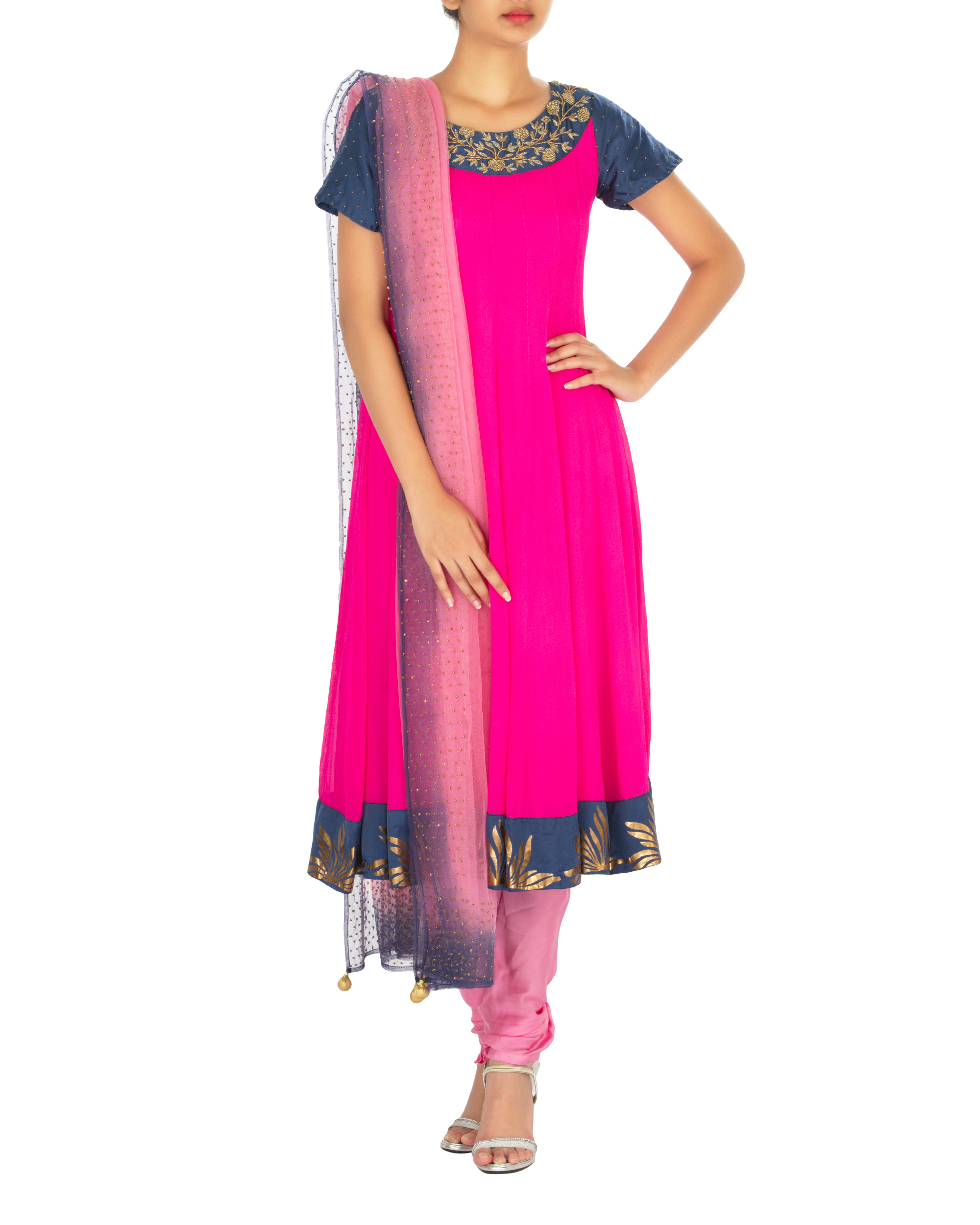 Pink And Purple Georgette Kurta Set By Debarun The Secret Label