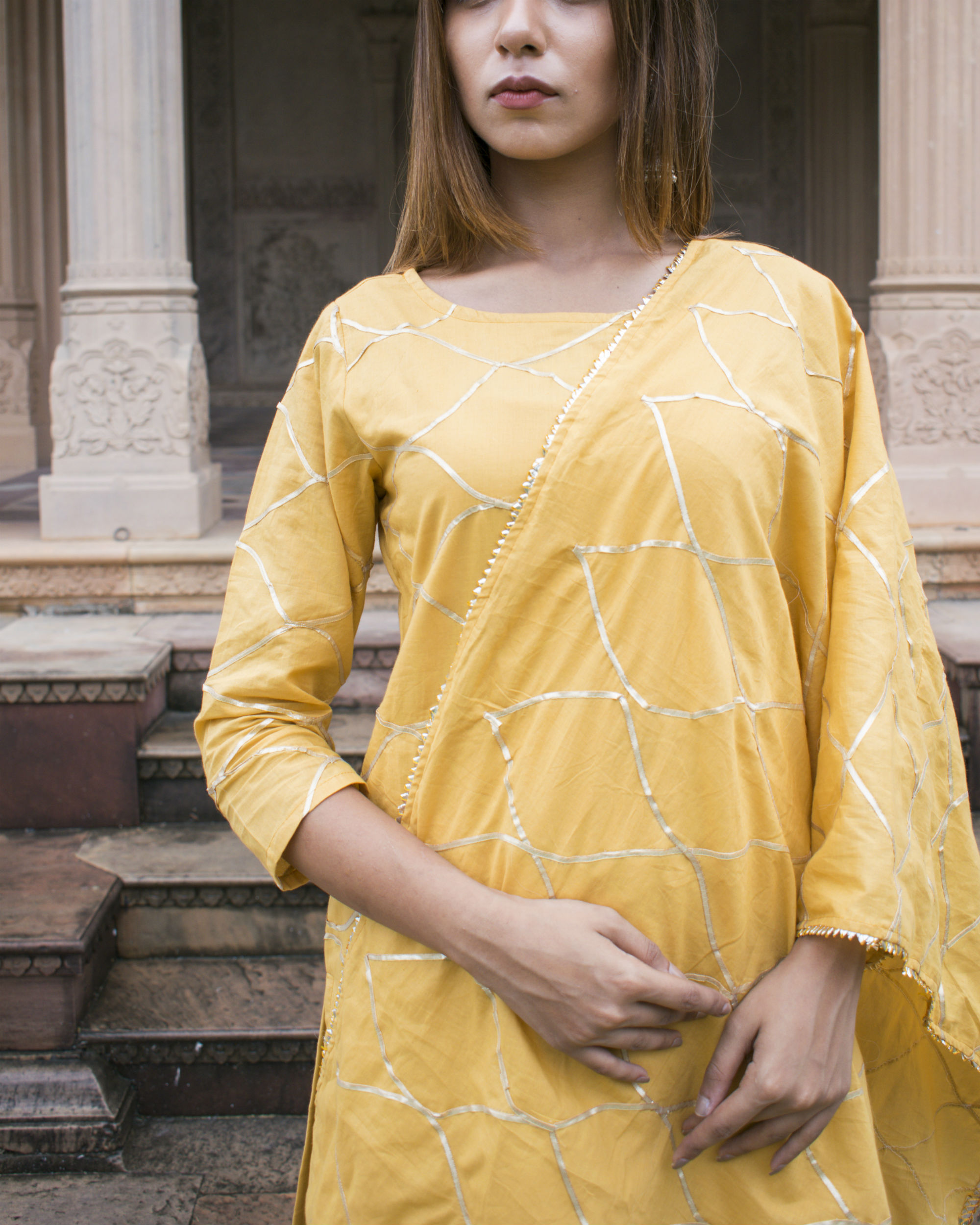 Yellow Straight Kurta Set With Dupatta By Chokhi Bandhani The Secret