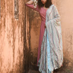 Mauve Kurta Set With Blue Dupatta By Keva The Secret Label