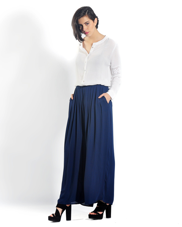 Blue Pleated Palazzo Pants By Chique The Secret Label