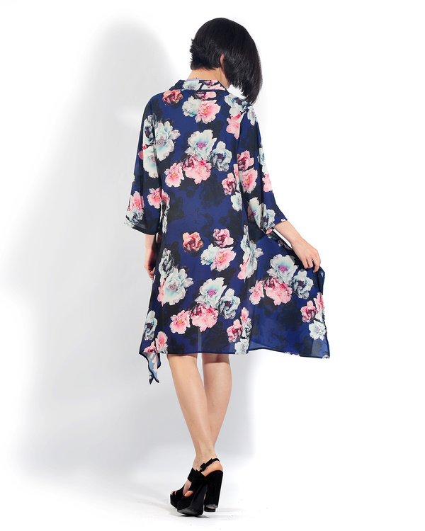 Navy Floral Long A Line Shirt By Chique The Secret Label