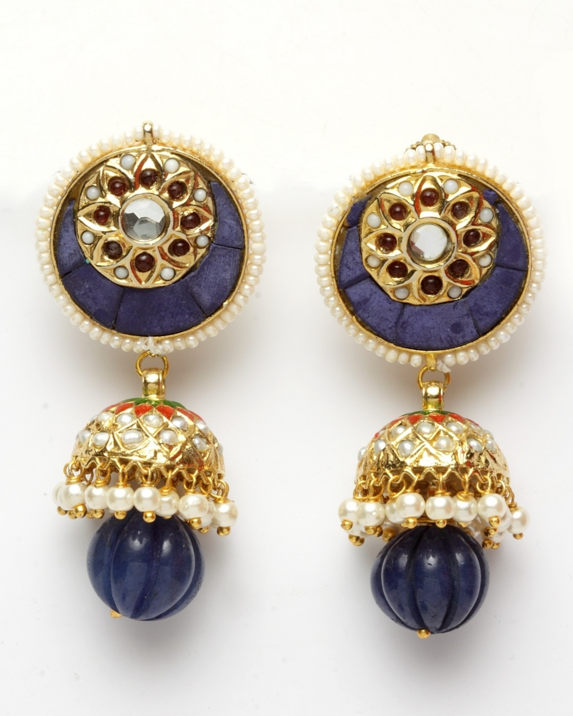 Neelam Stone Jhumkas With Pearls And Beads By Dugri Style The Secret