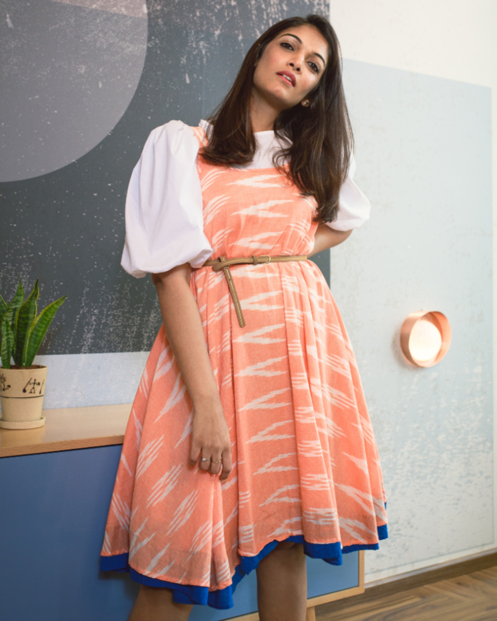 Pastel Orange Ikat Swing Dress By Threeness The Secret Label