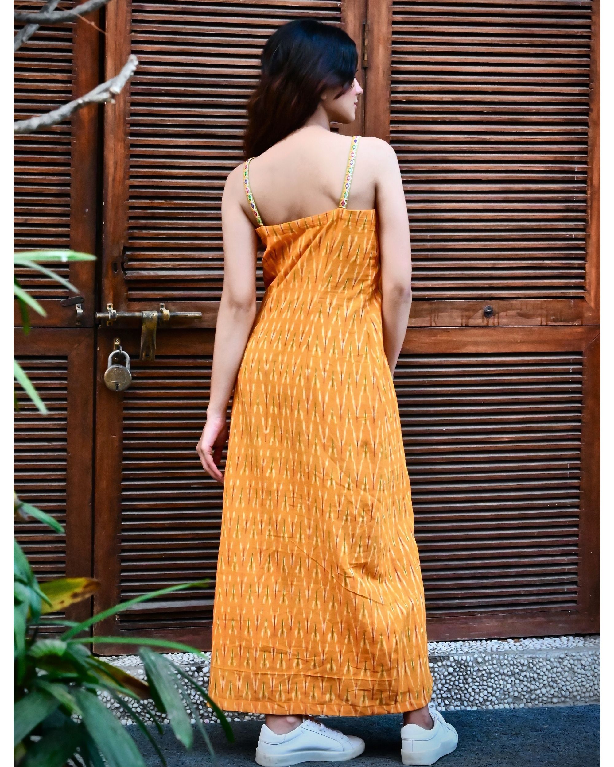 Mustard Yellow Ikat Slip Dress By Threeness The Secret Label