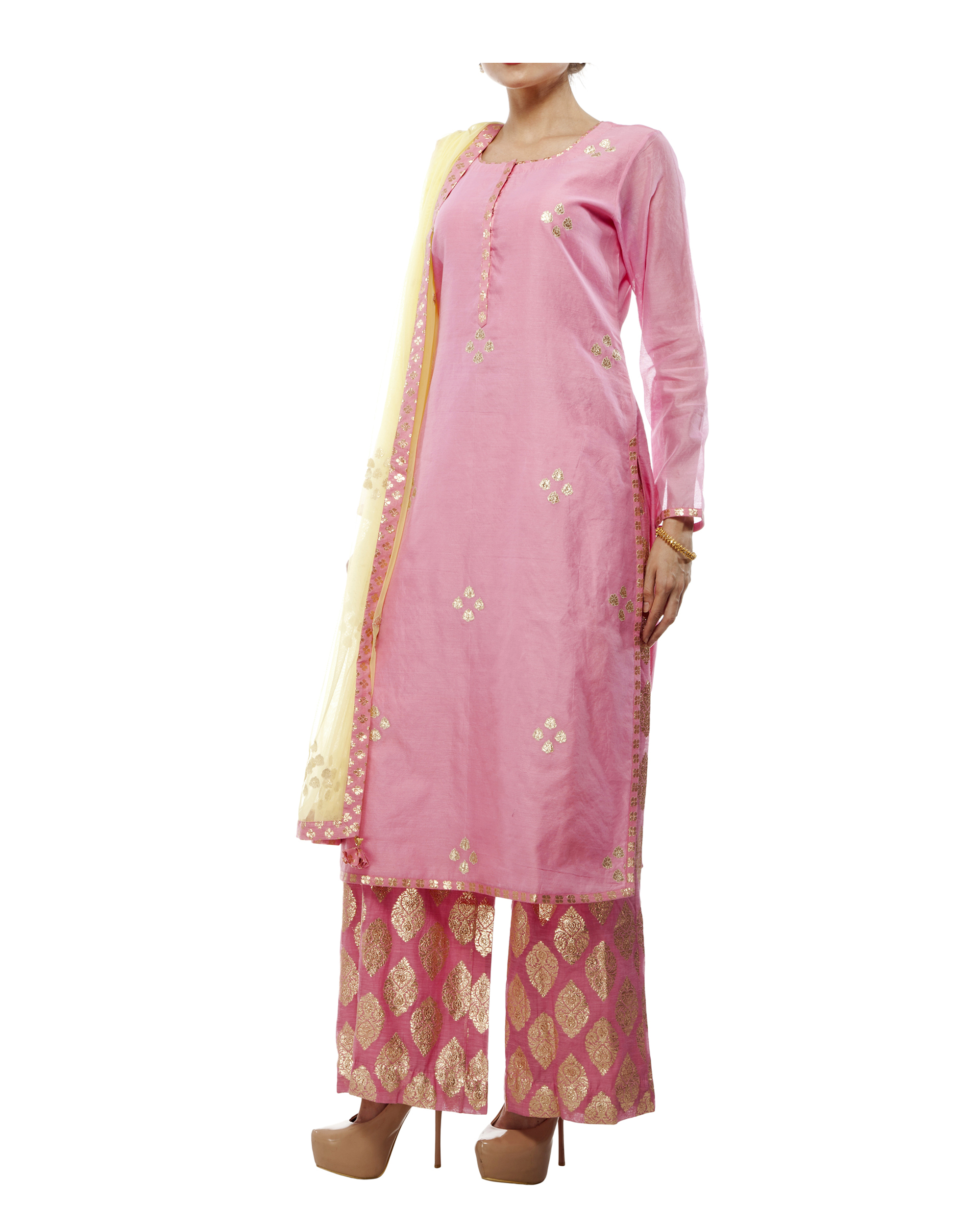 Pink Chanderi Straight Kurta Set By Amrita Thakur The Secret Label