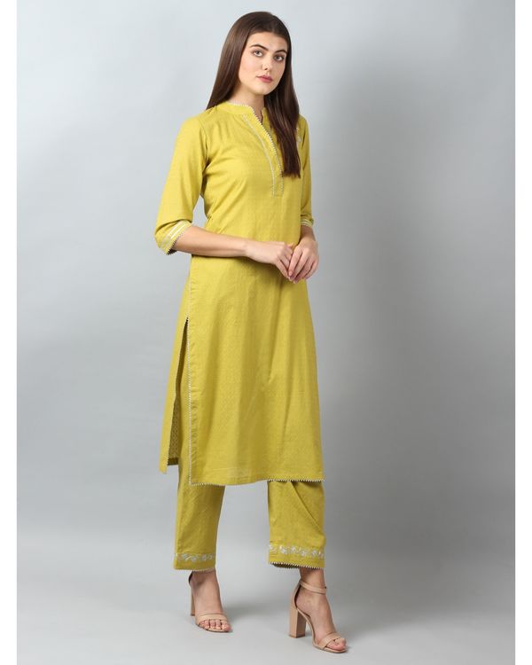 Chartreuse Embroidered Gota Kurta And Pants Set Of Two By D ART