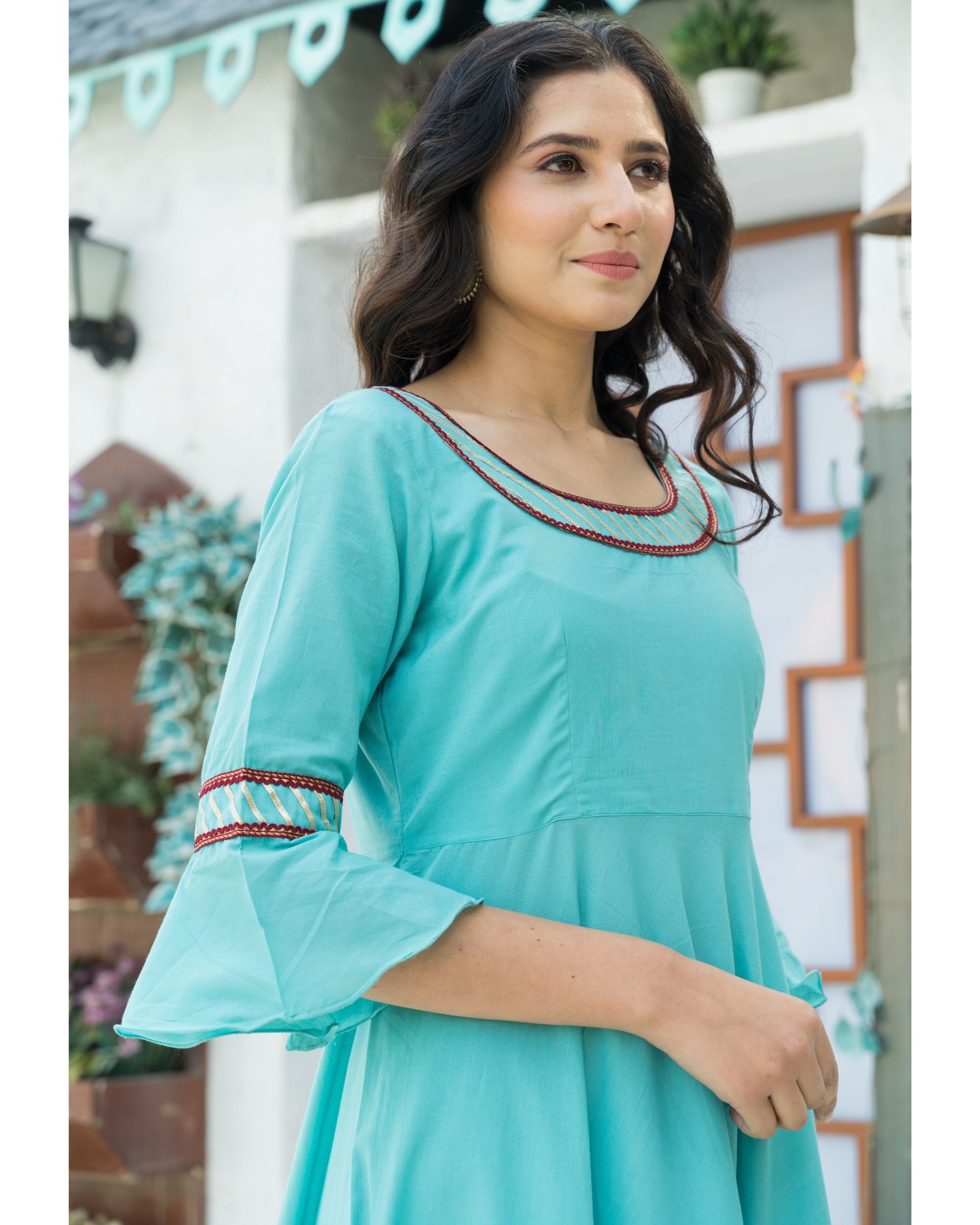 Sky Blue Kurta Suit Set Set Of Three By Pheeta The Secret Label