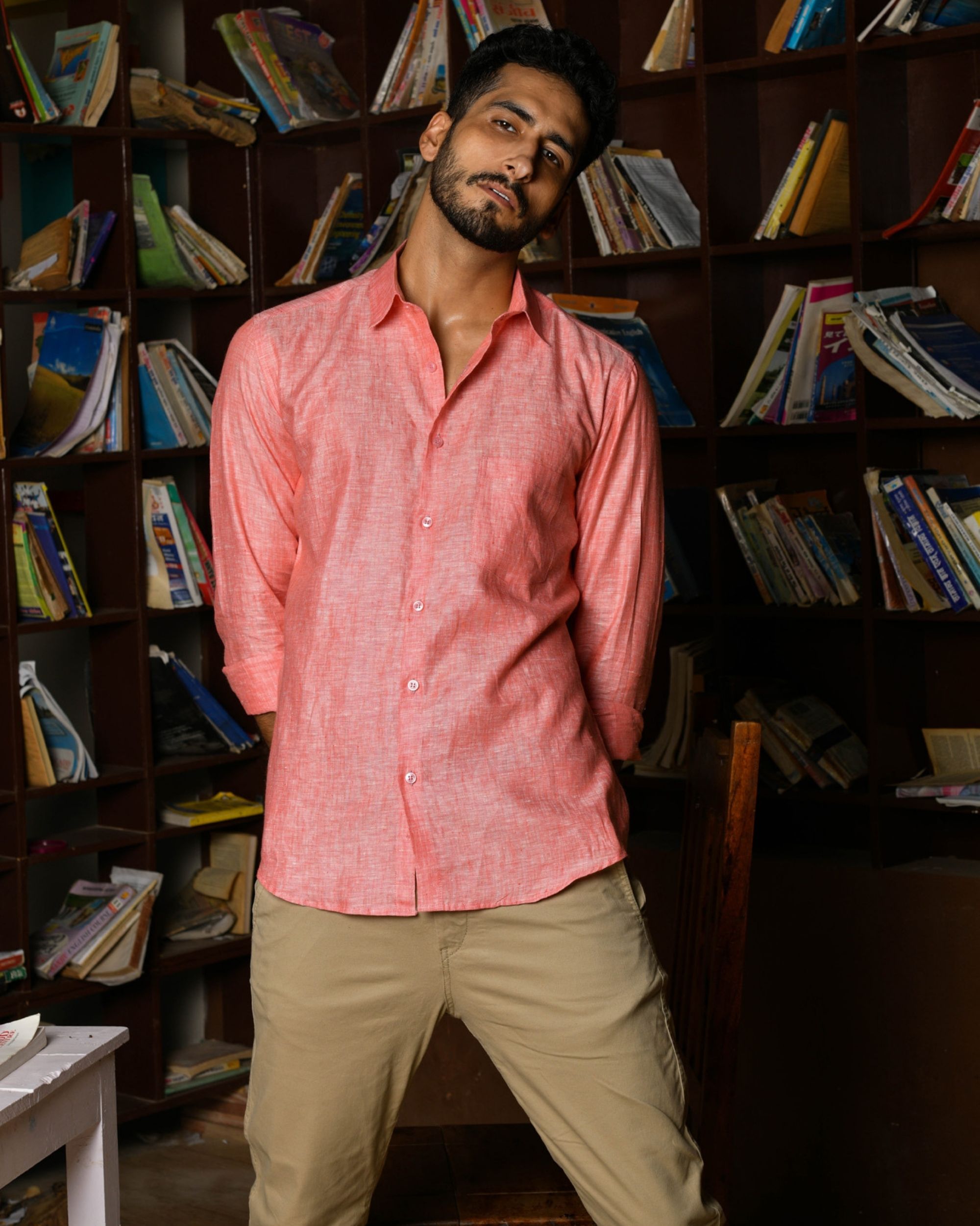 Pastel Red Linen Shirt By Prints Valley The Secret Label