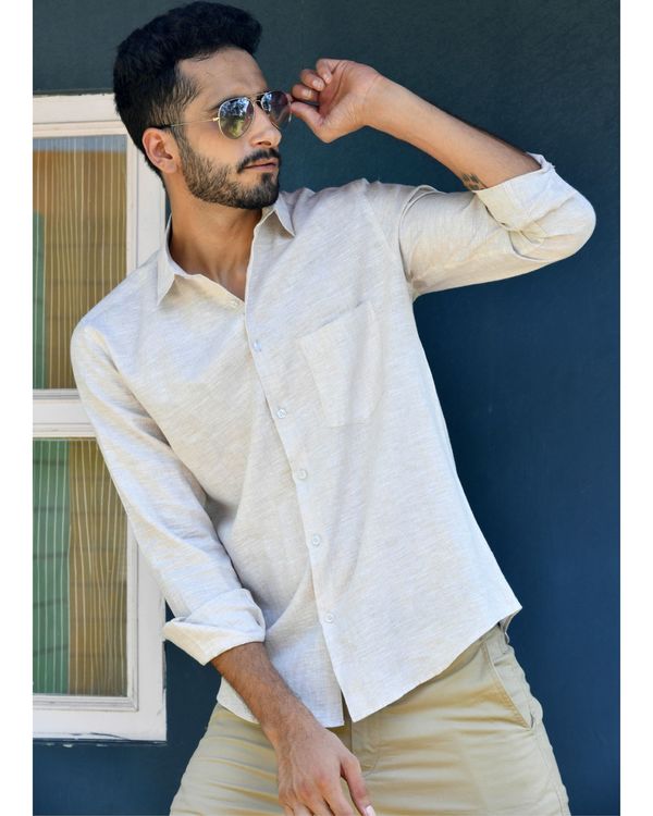 Light Grey Linen Shirt By Prints Valley The Secret Label