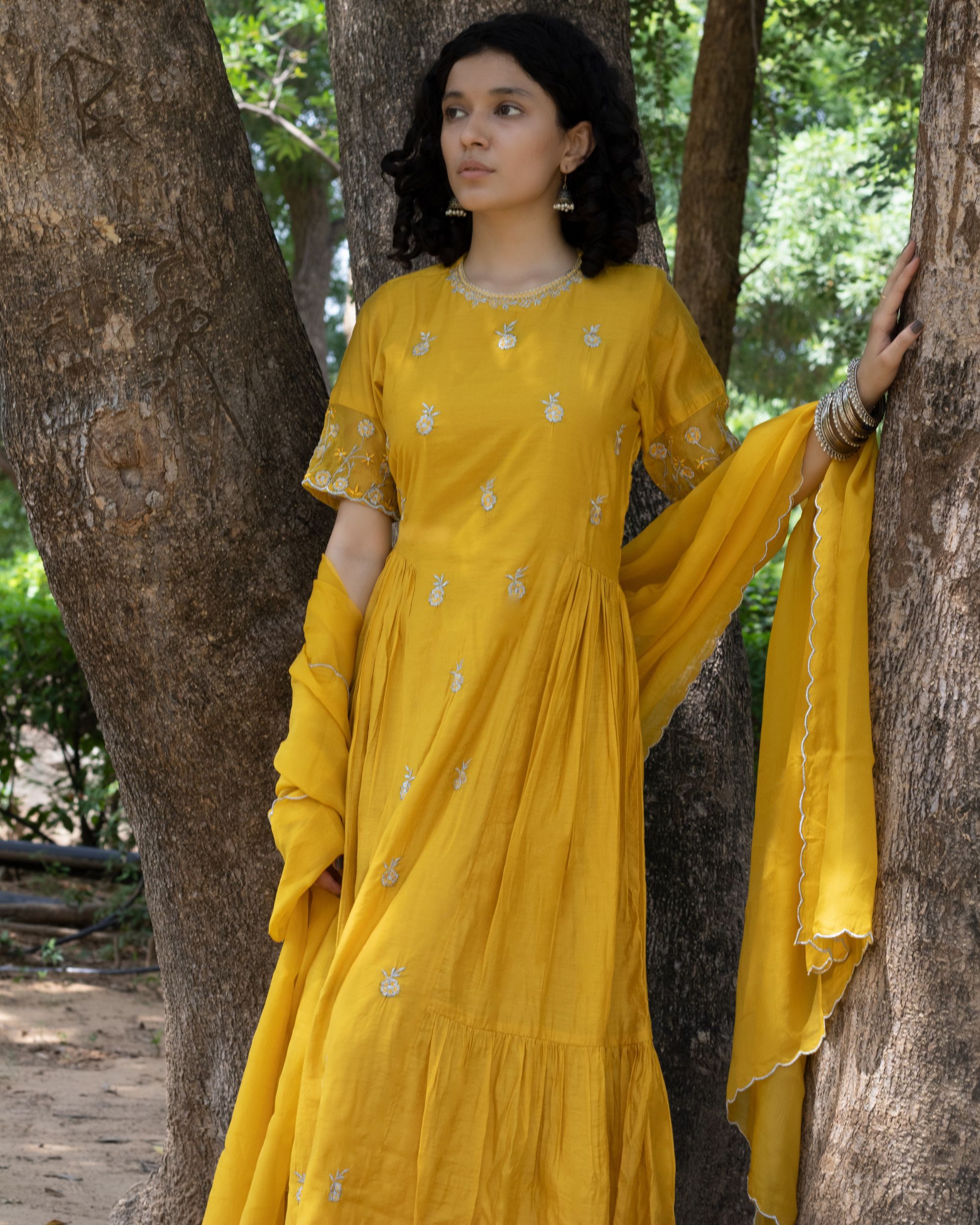 Mustard Yellow Embroidered Kurta Set Of Two By Mangalmay The Secret