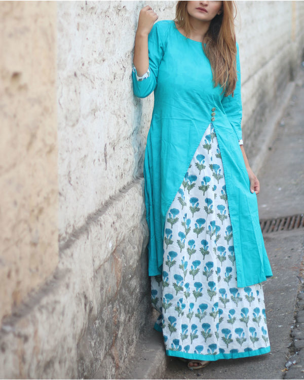 Teal And Floral Layered Maxi Dress By Miar The Secret Label