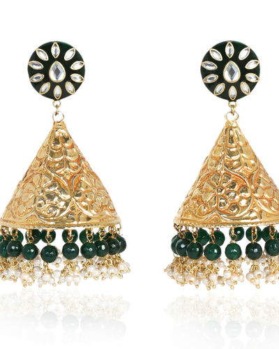 Rubaya Green Light weight Dogri Jhumkas by Paisley Pop | The Secret Label