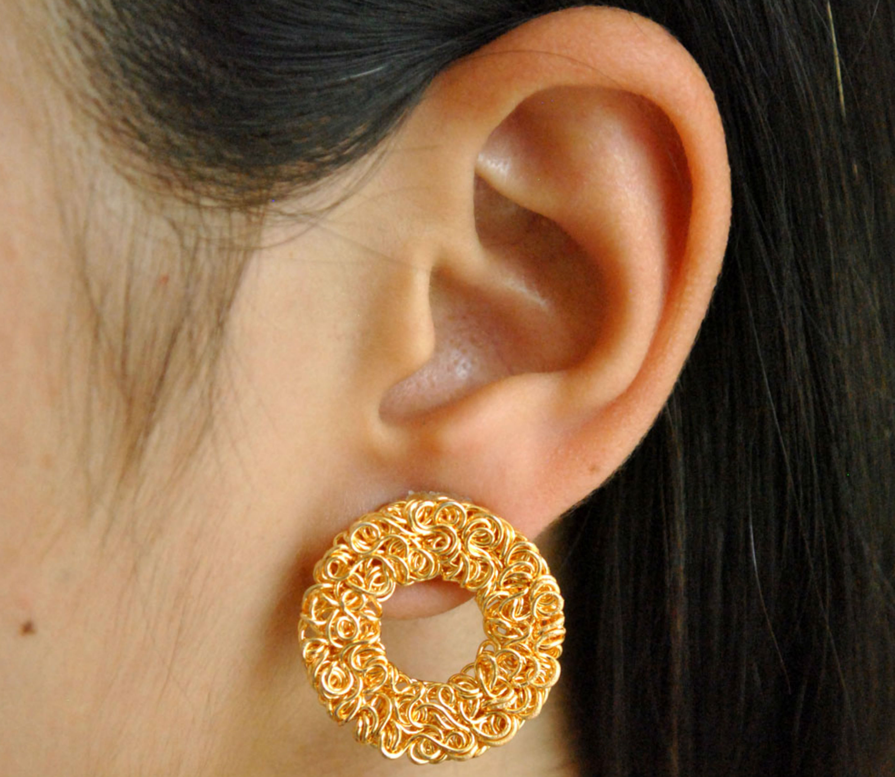 Golden Circular Mesh Earrings