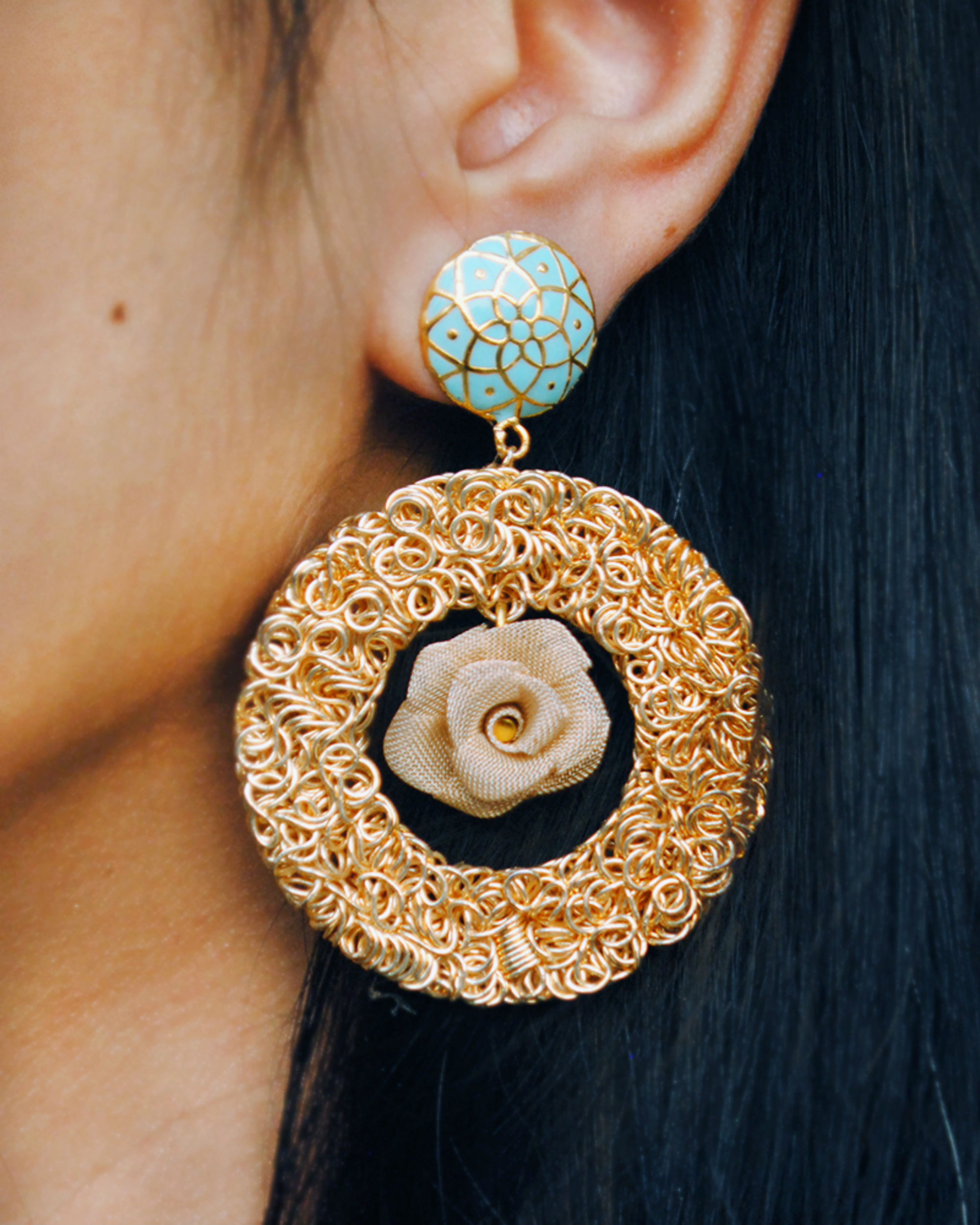 Blue rose earrings