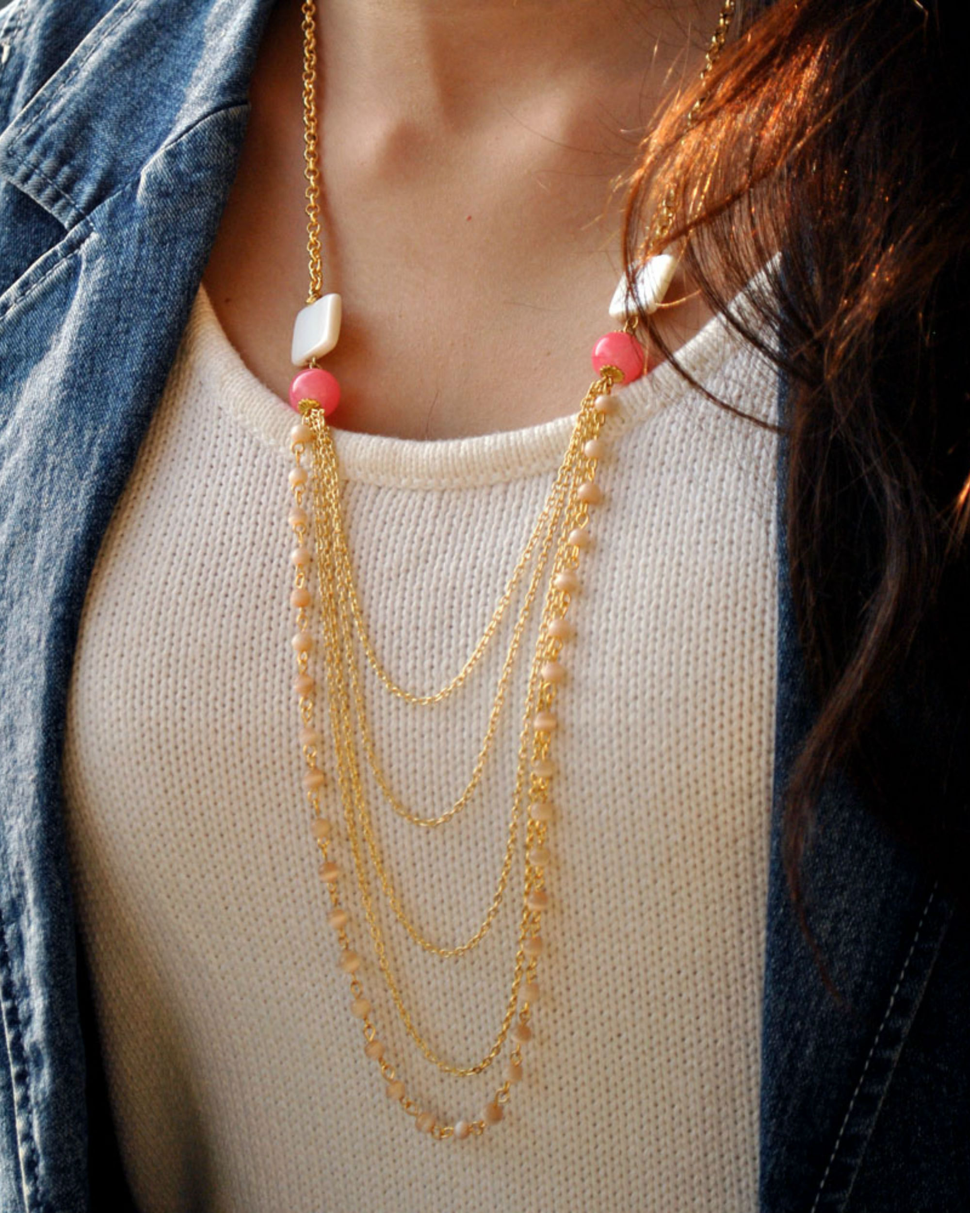 Peach glass bead necklace