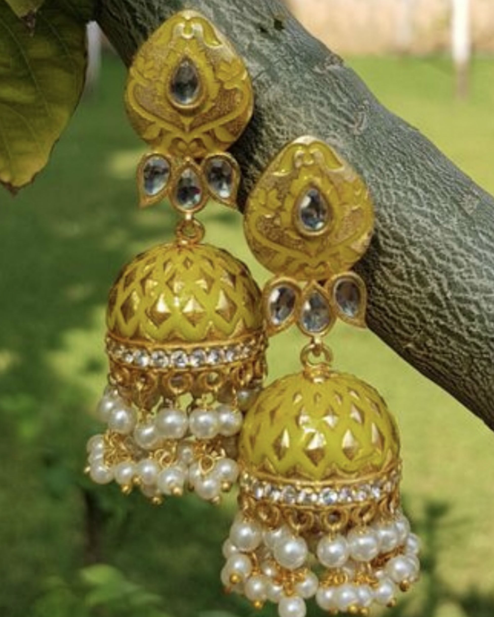 Yellow jhumkas on sale