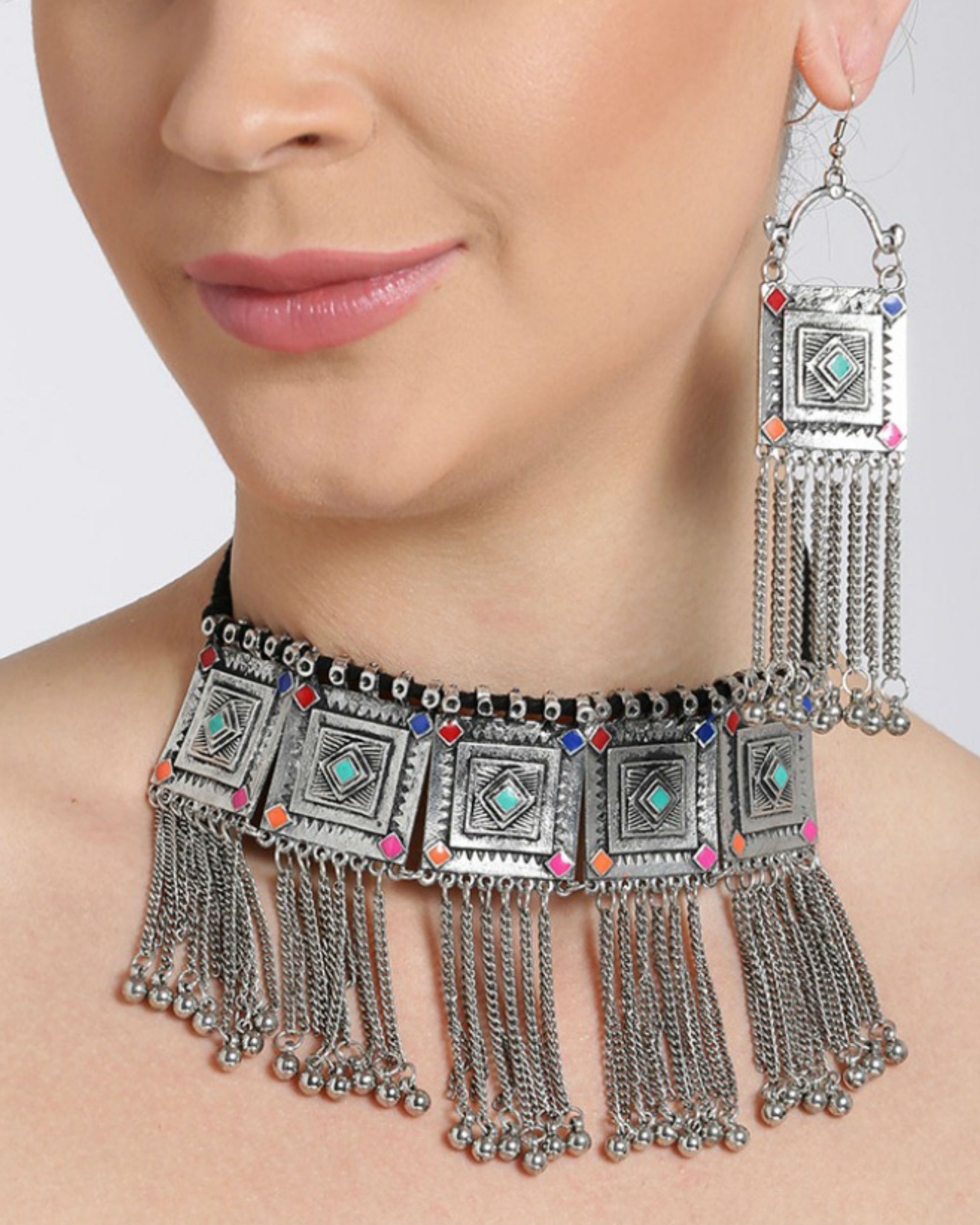 Oxidized silver tribal jewellery set by 