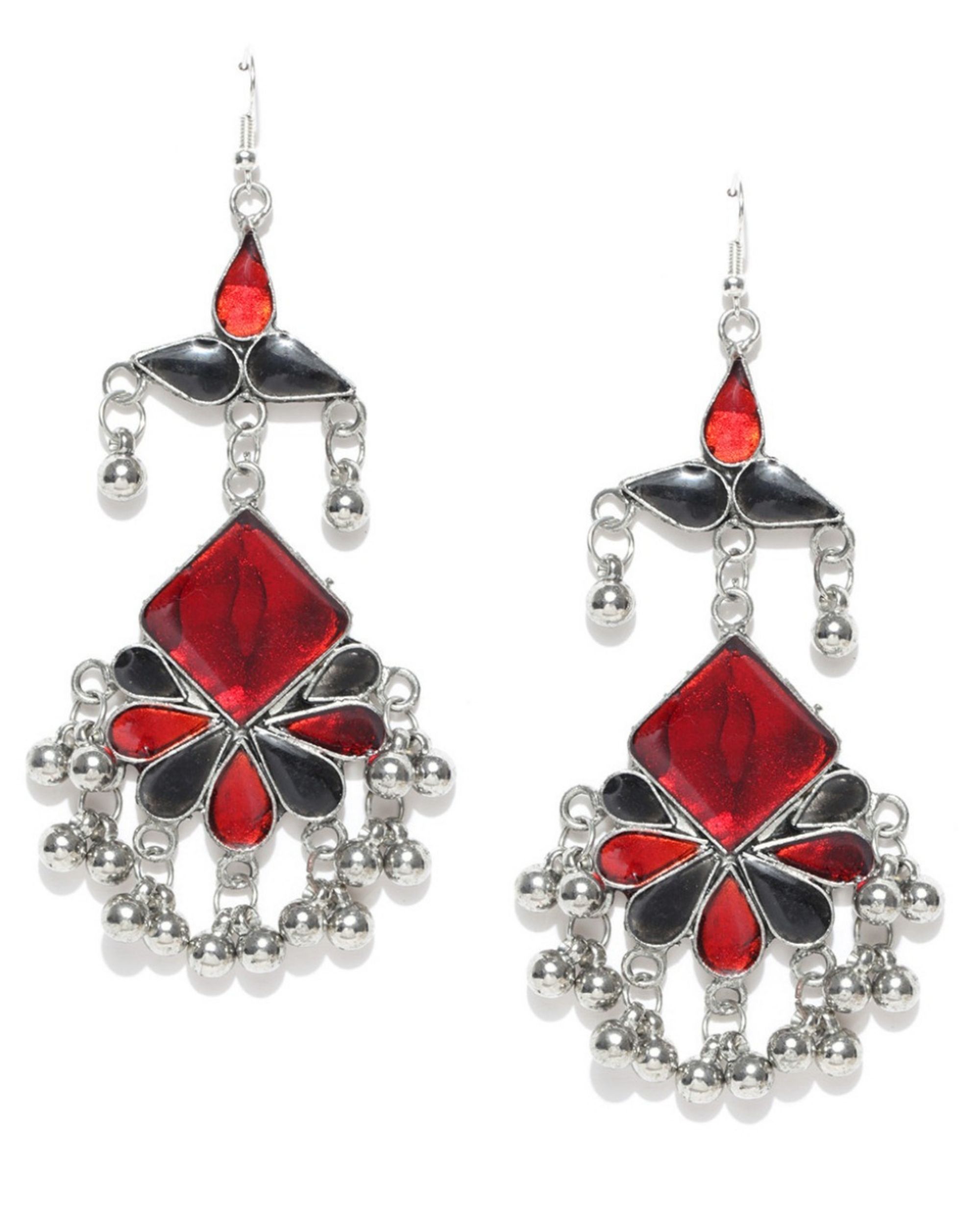 Red and black teardrop earrings by Infuzze  The Secret Label
