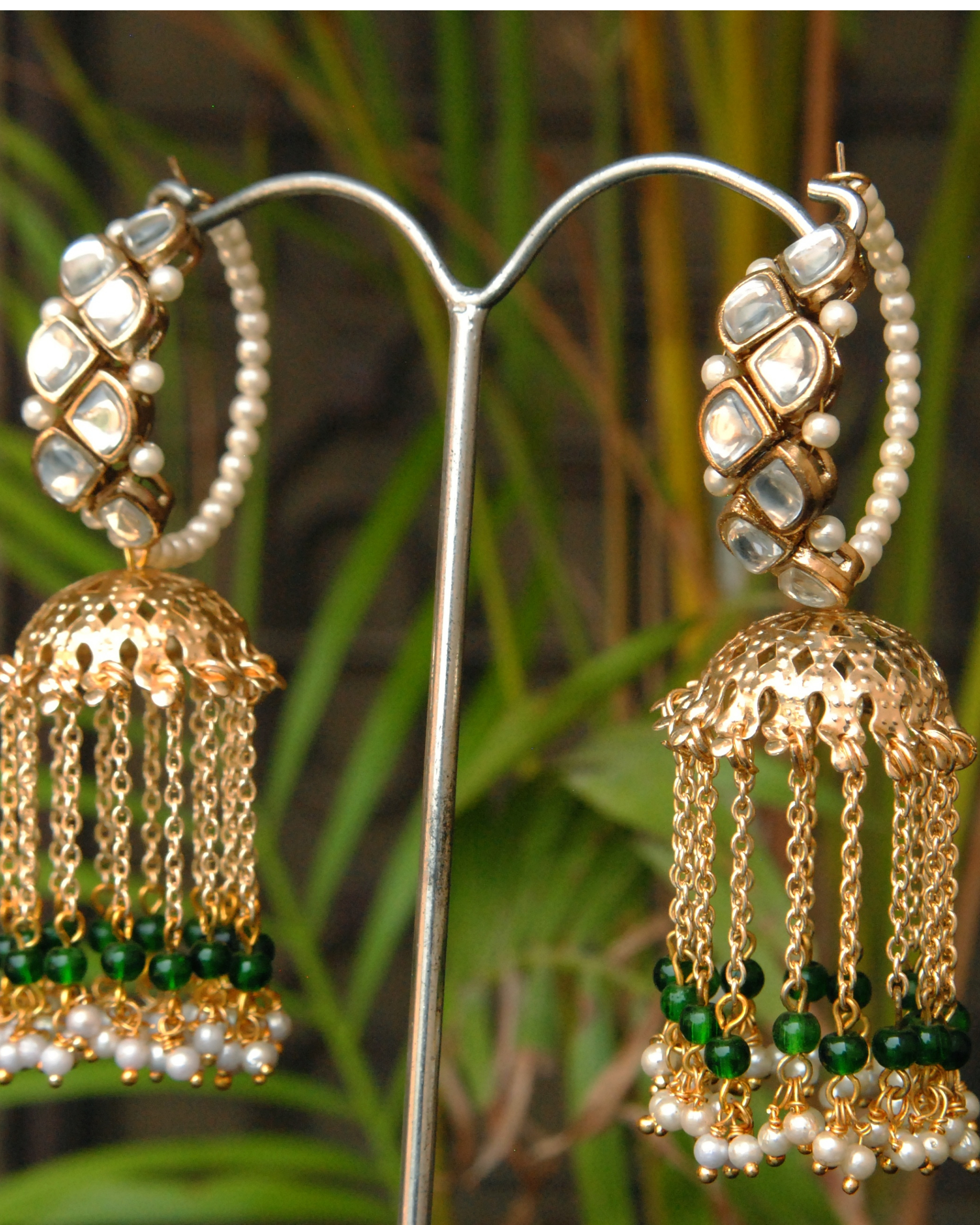 Emerald jhoomer jhumka earrings