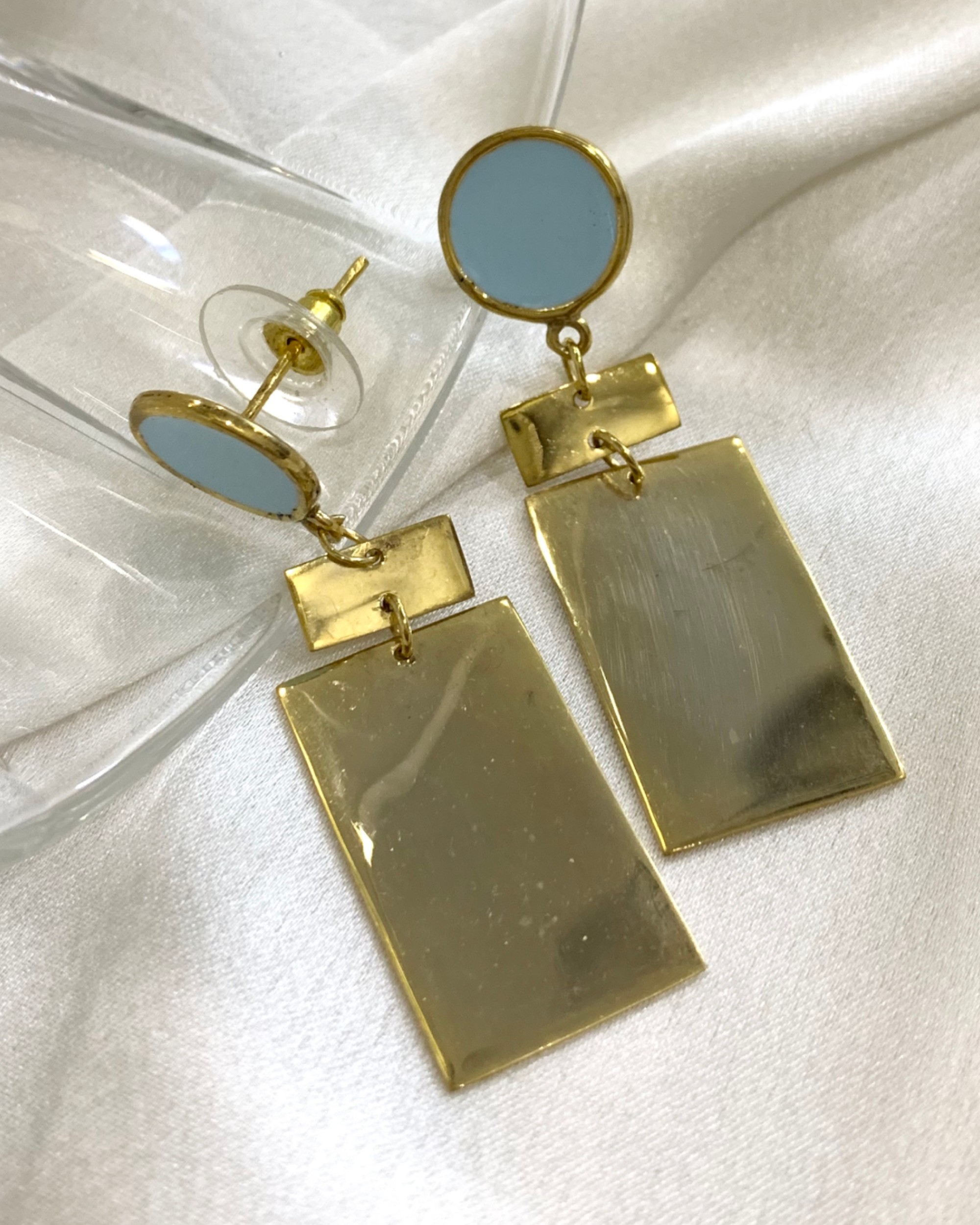 Pastel blue and golden statement earring