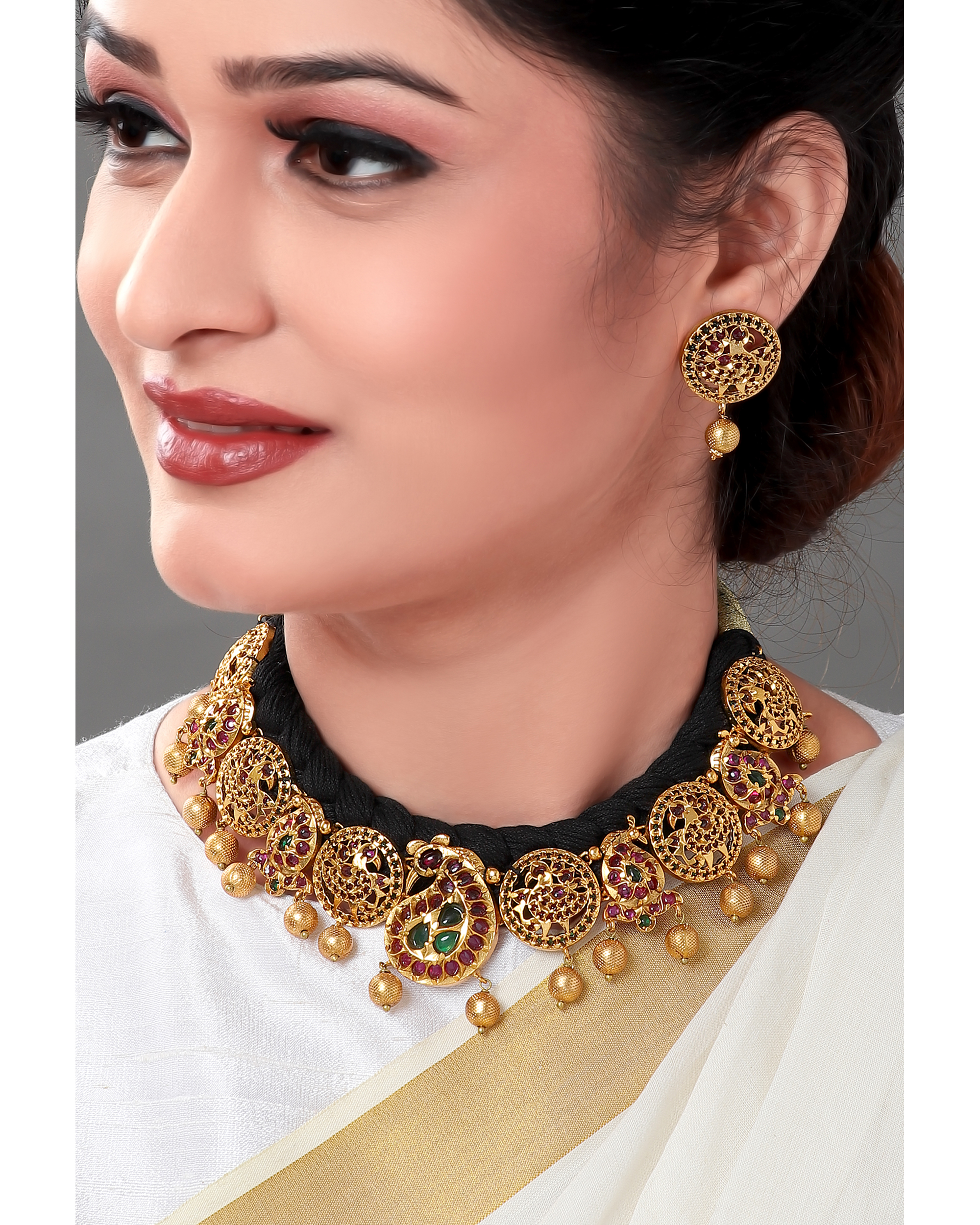 Black resham thread neckpiece set- set of two by Joules By Radhika ...