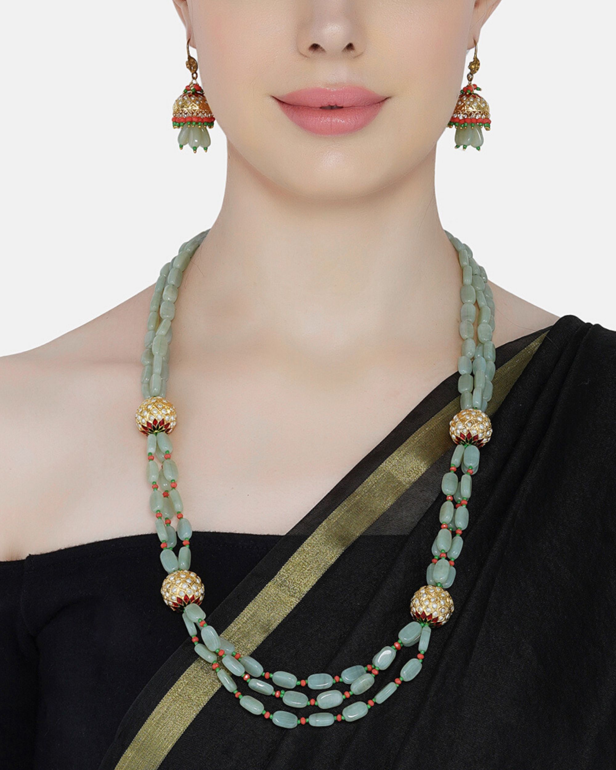 Mint green sapphire neckpiece and earrings set set of two by Dugri