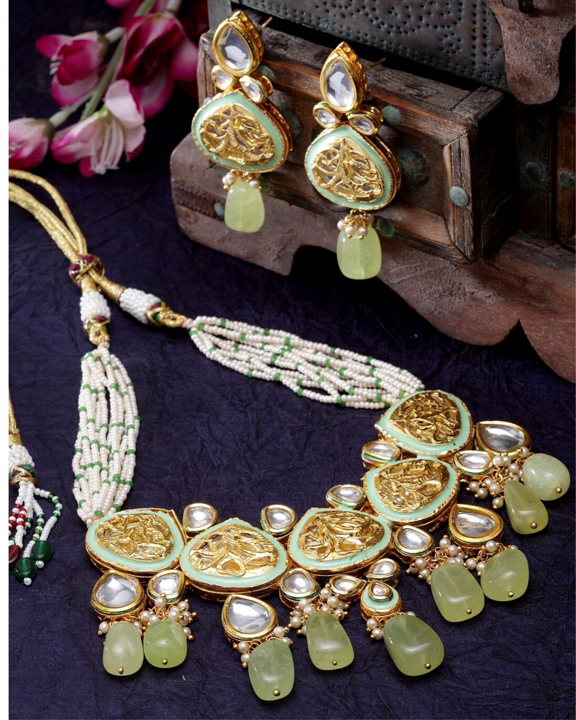 Karatcart Jewellery Sets  Buy Karatcart Silver Plated Lime Green Cz  Studded Necklace Set for Women Online  Nykaa Fashion