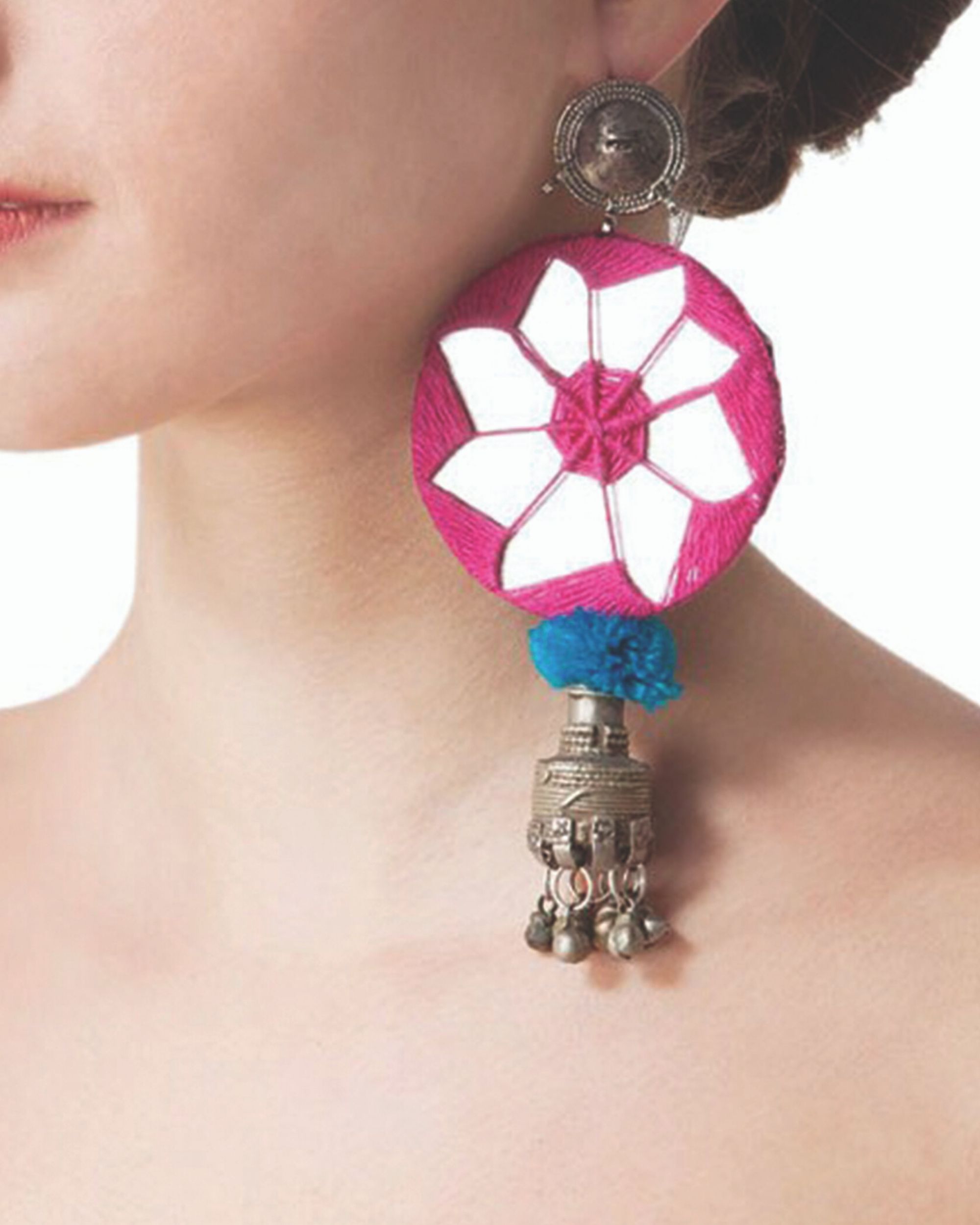 Pink mirror floral earrings