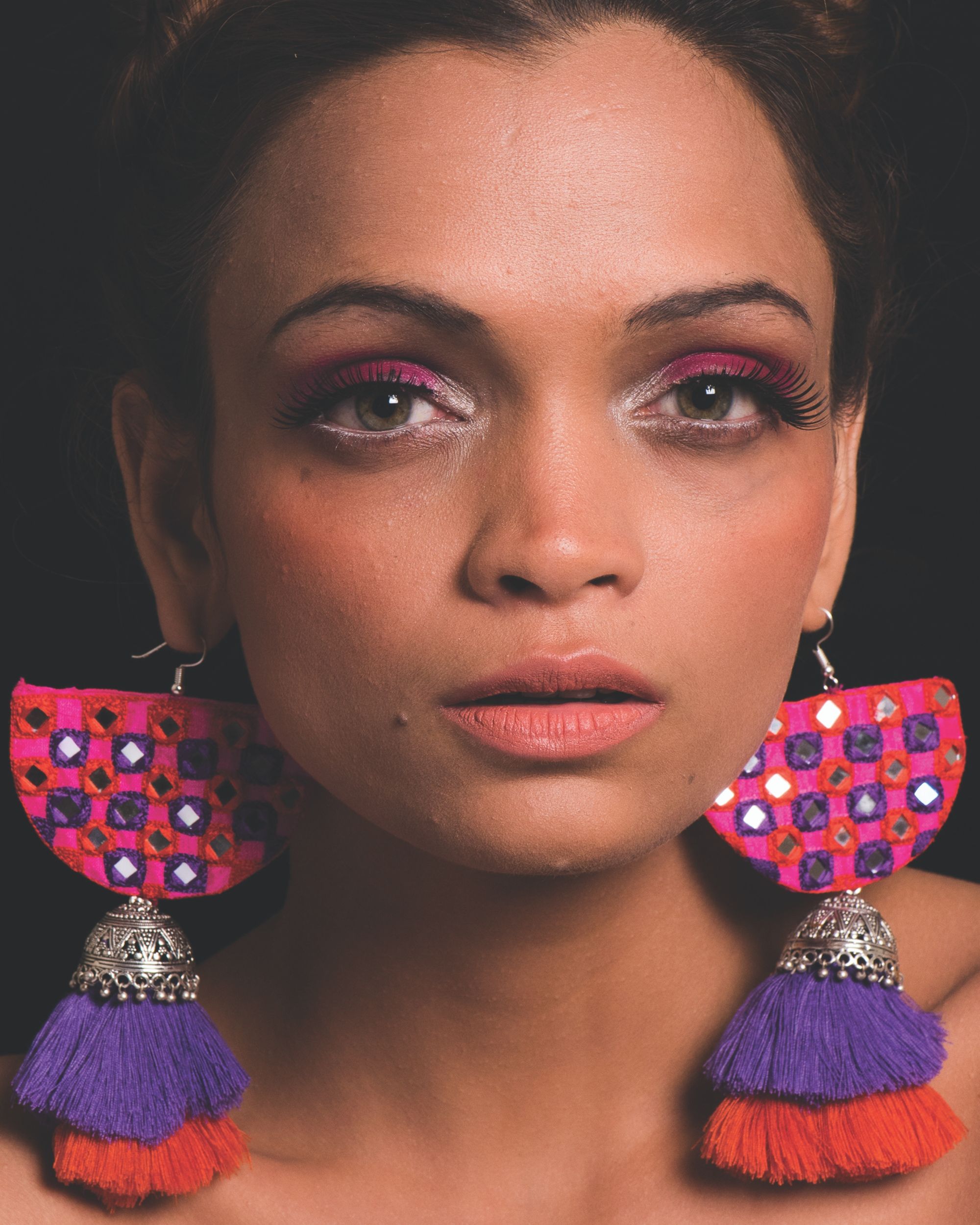 Mirror embellished tassel earrings by Nakhrewaali | The Secret Label
