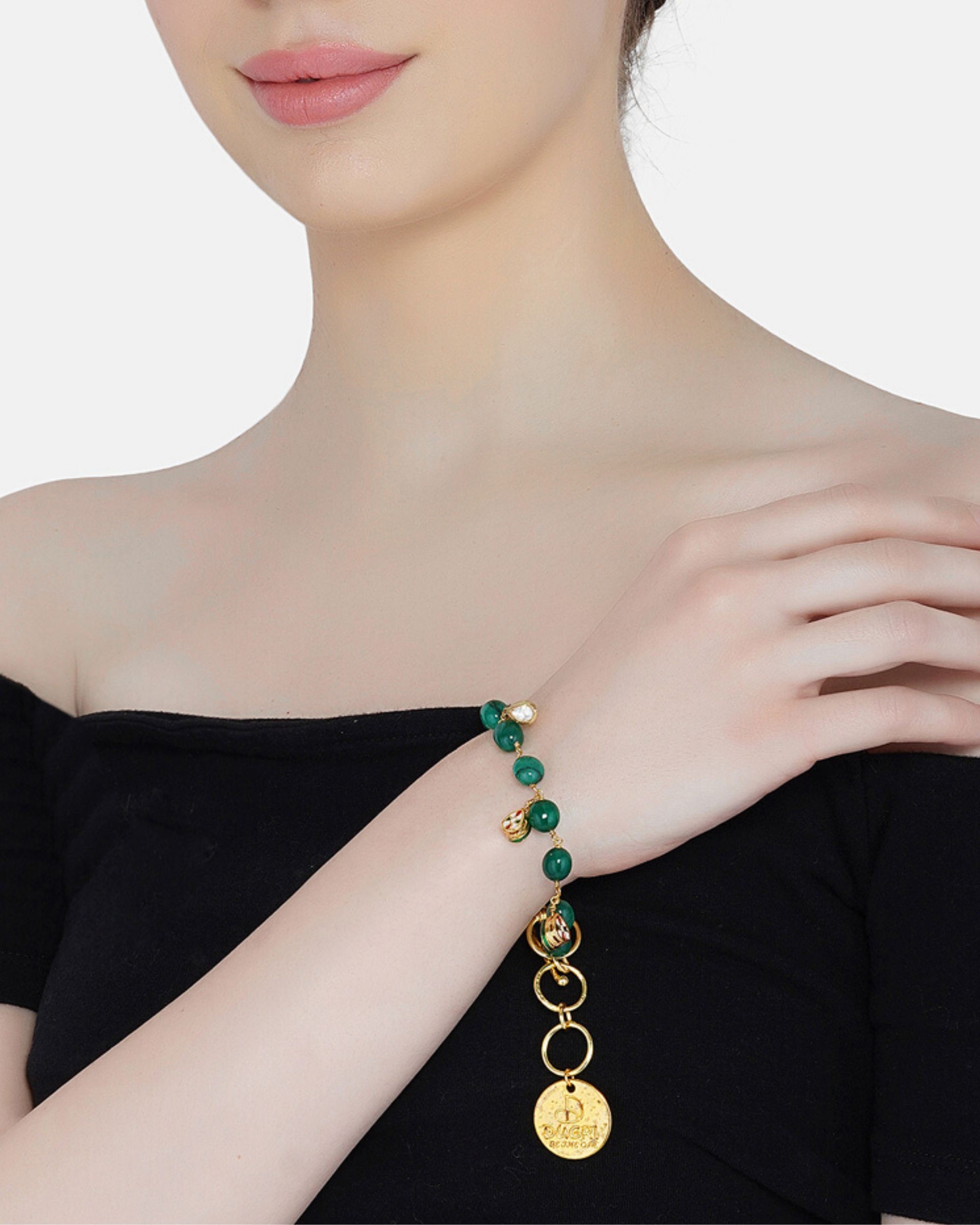 Emerald cut Bracelet in silver and green stone | Elsa Lee