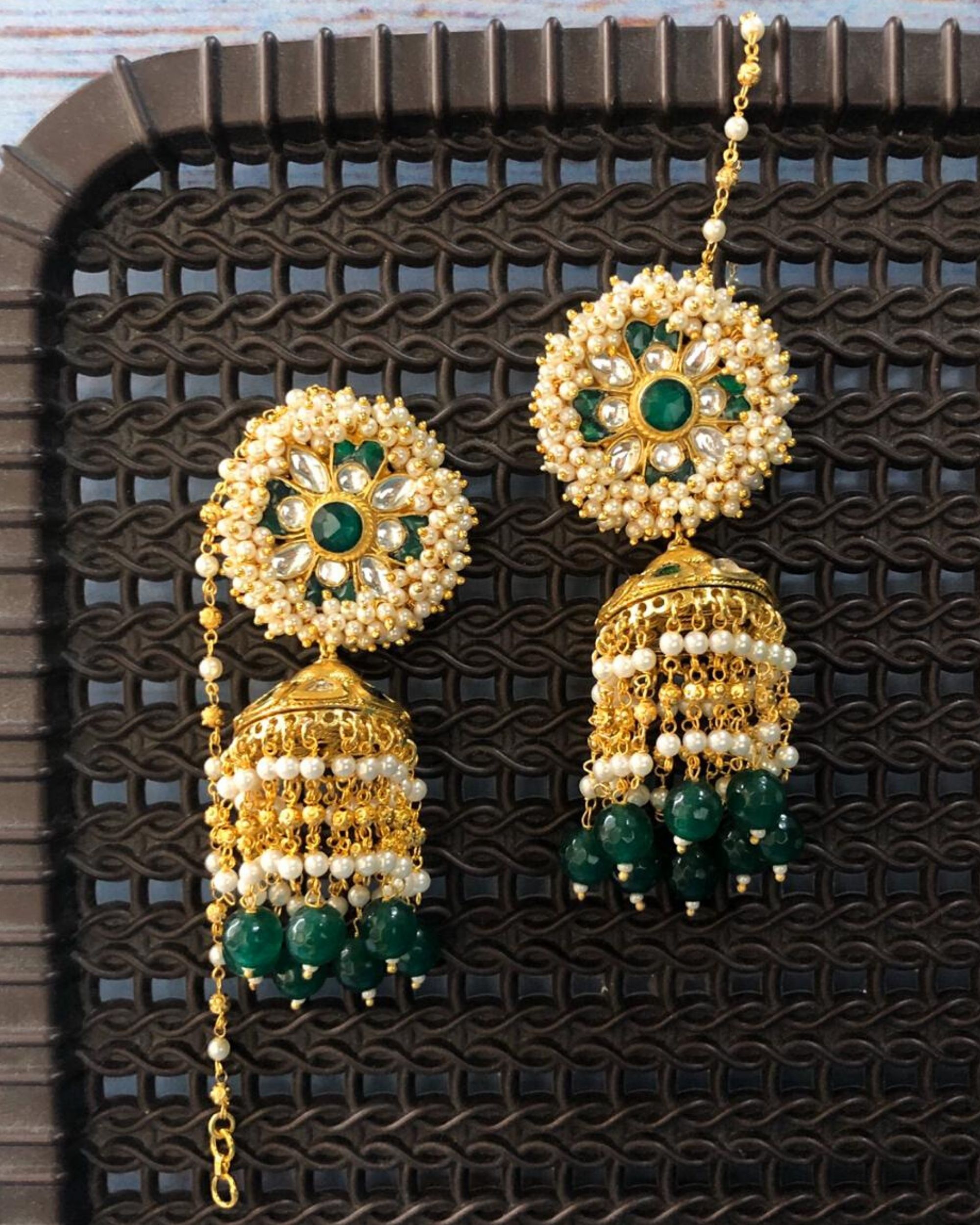 Estele Gold Plated Cz Designer Jaliwala Jhumka Earrings With Emerald  Crystals For Women Buy Estele Gold Plated Cz Designer Jaliwala Jhumka  Earrings With Emerald Crystals For Women Online at Best Price in