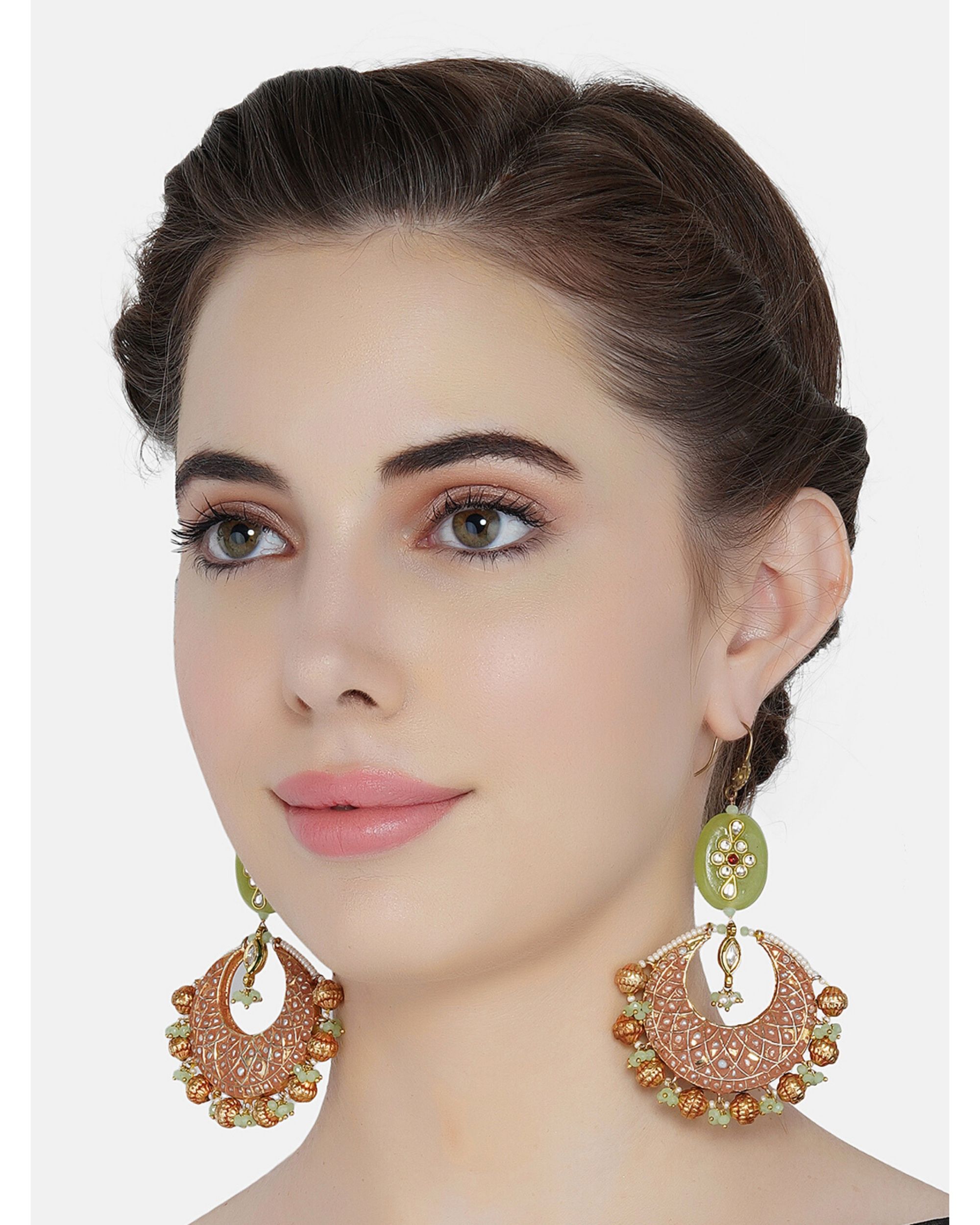 Red and green temple balihaari earrings by Dugri Style | The Secret Label