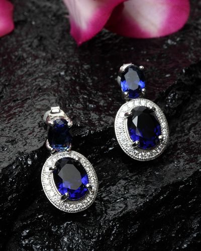 Youbella Navy Blue Silvertoned Stonestudded Drop Earrings  Ybear31648