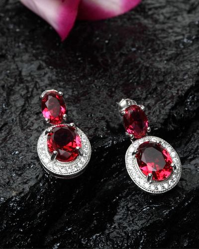 Red ruby stone drop earrings by Dugri Style | The Secret Label