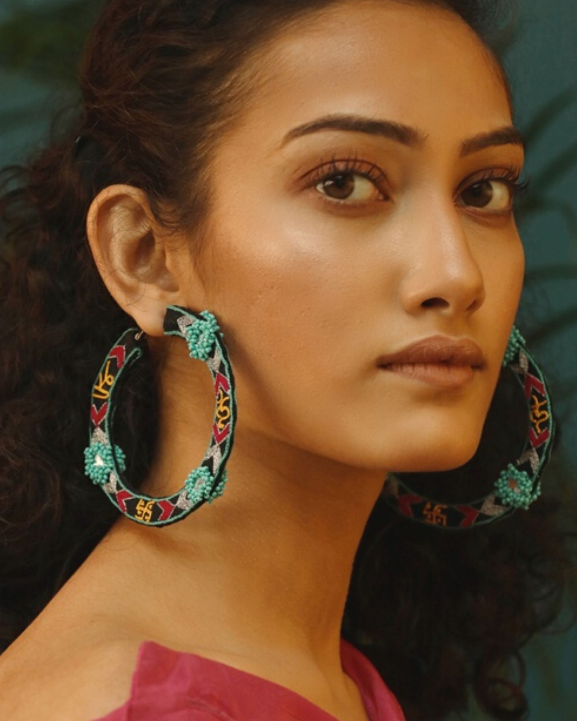 Round embroidered hoop earrings