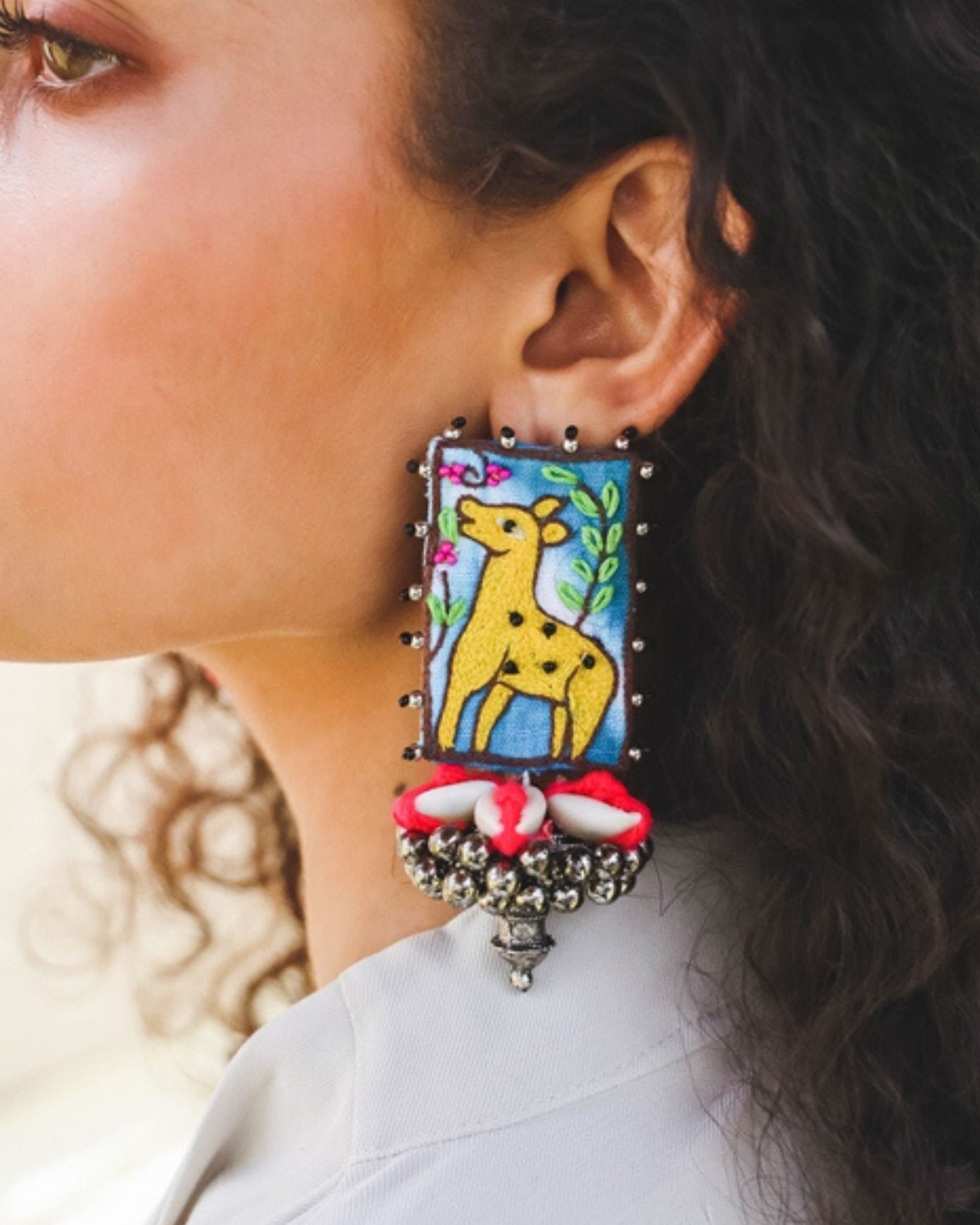 Deer embroidered beads earring by KrutiArts The Secret Label