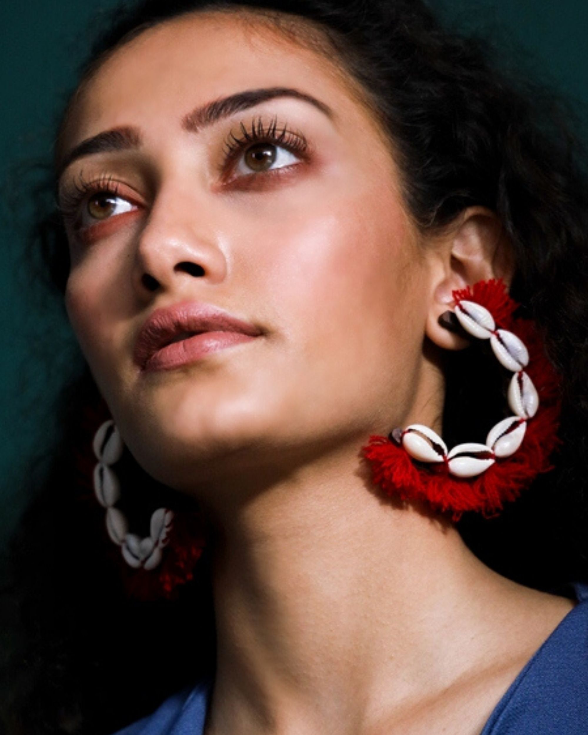 Cowrie shells and red tassels earring