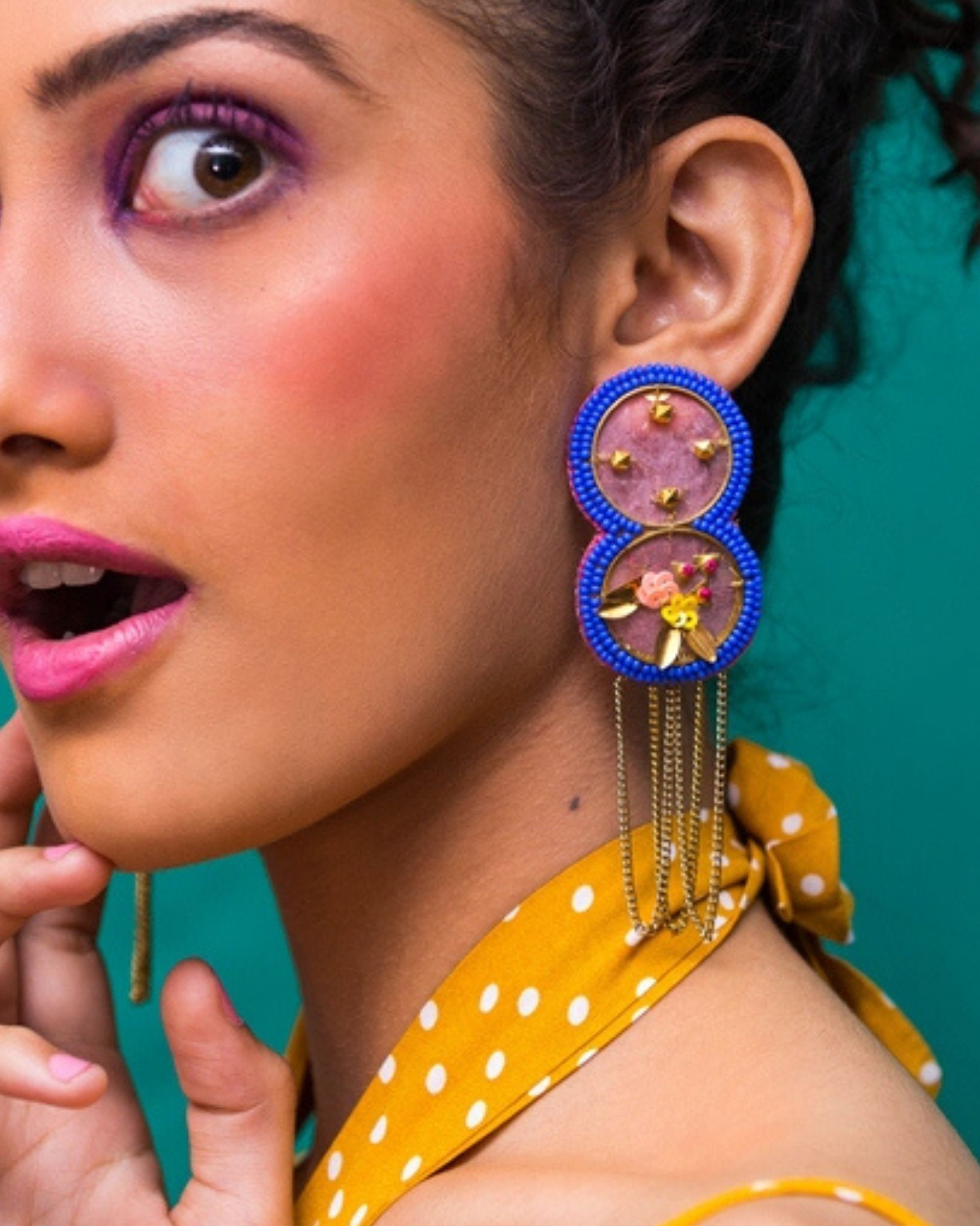Octa embroidered beads earring