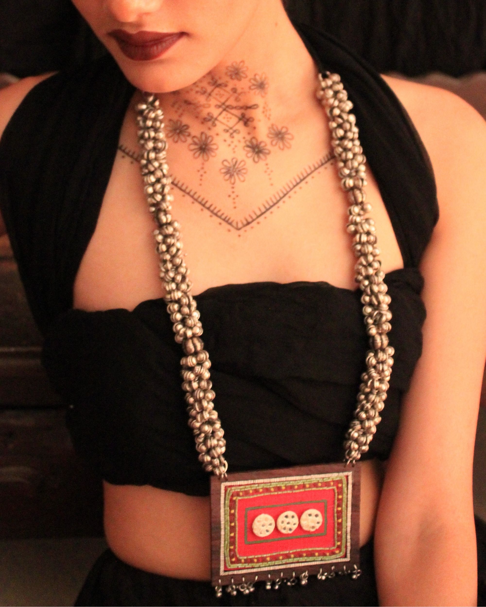 Inaayat wooden neckpiece with ghunghrus