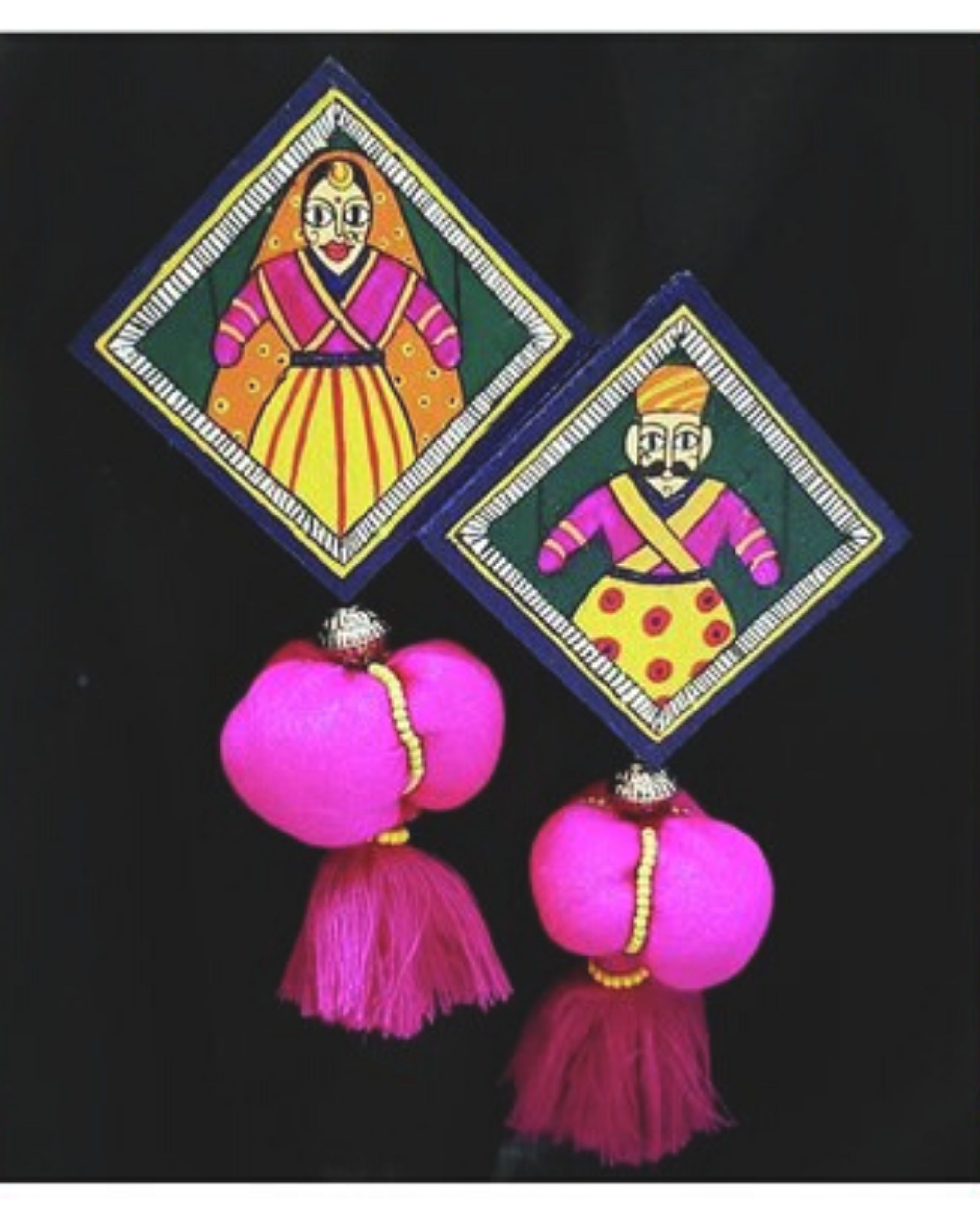Traditional puppet painted wooden earring