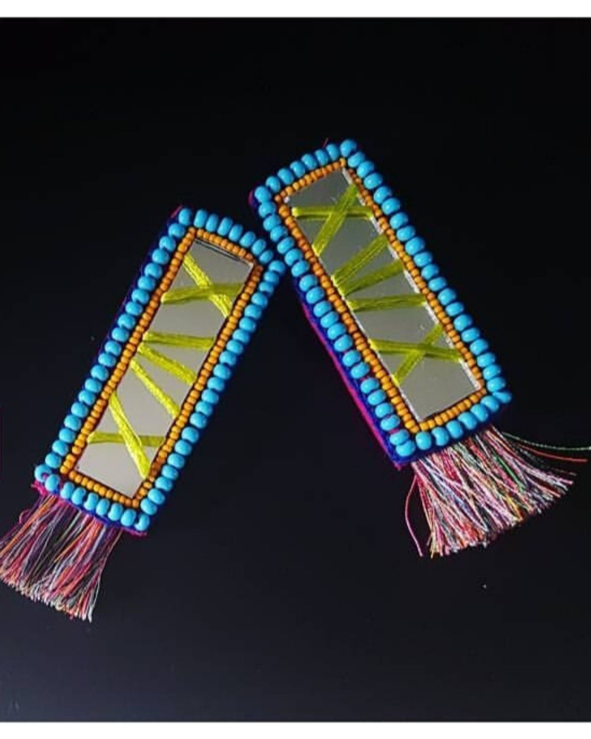 Blue beads and mirror embroidered earring