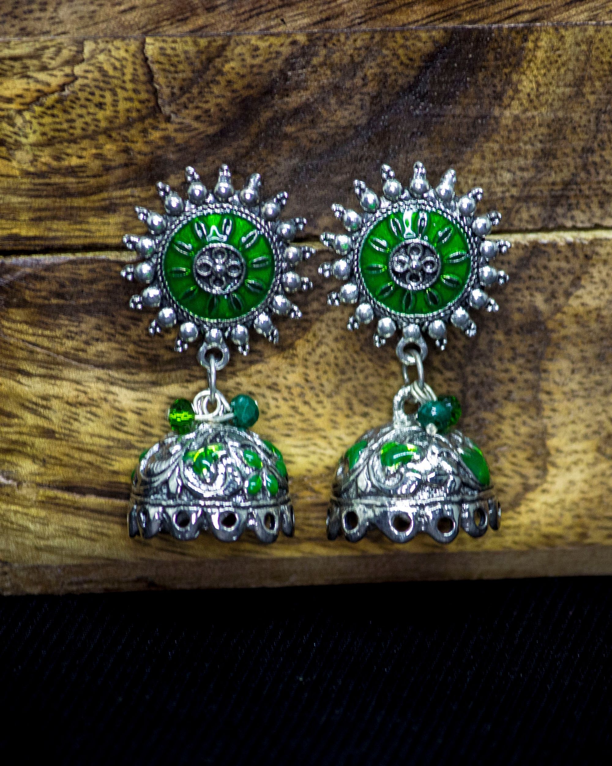 Shamrock green hand painted meenakari earrings