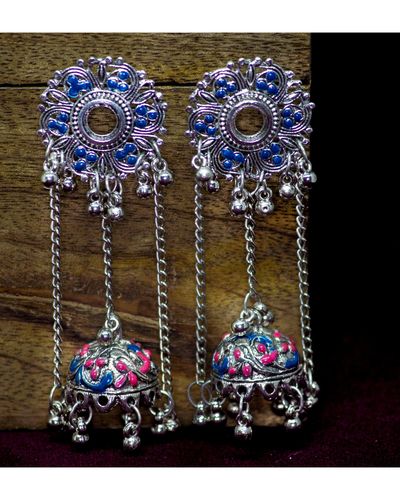 Grand Silk Thread Jhumka Earrings for Womens Royal Blue Color  Amazonin  Jewellery