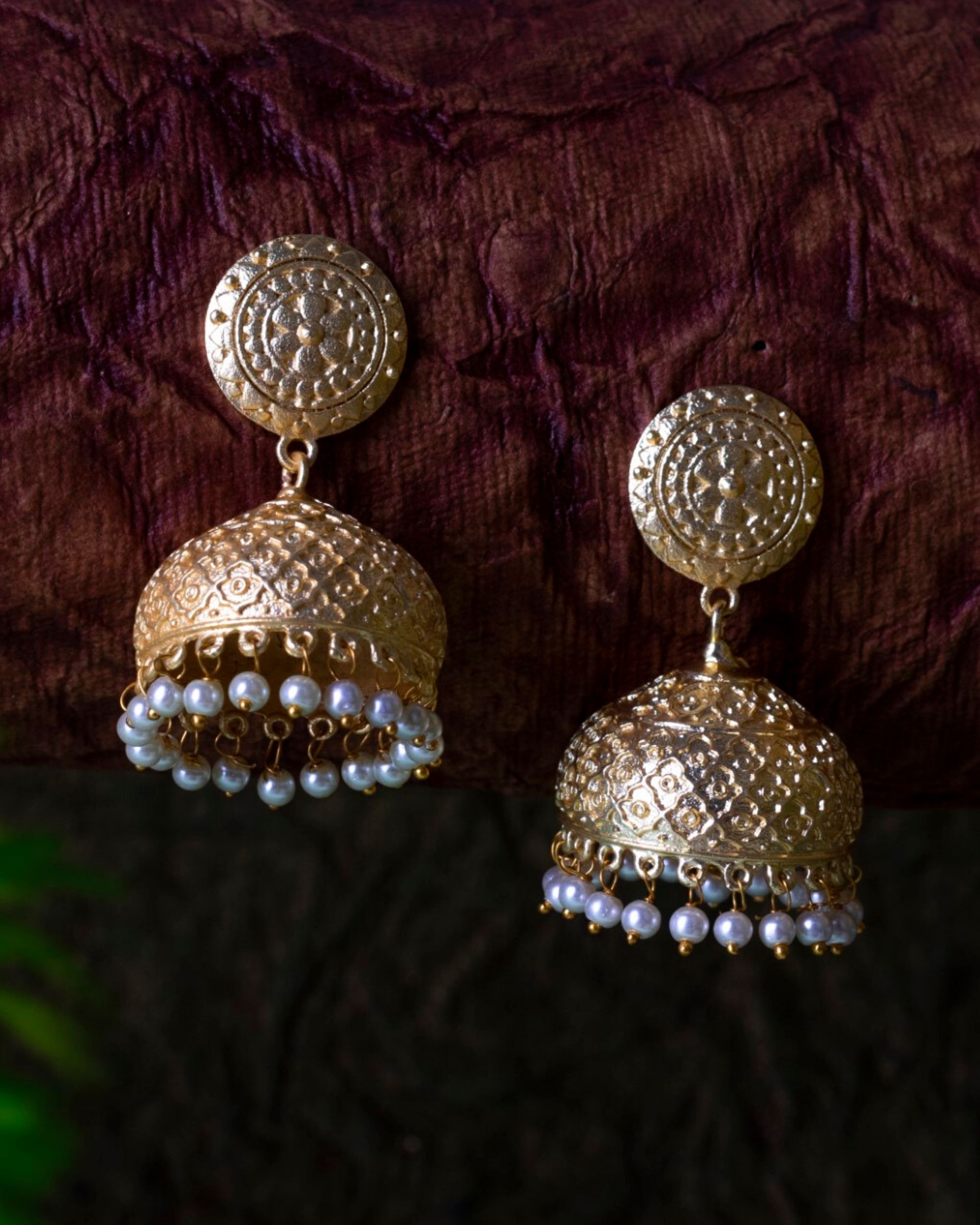Floral motif jhumka with pearl beads by Studio B 40 | The Secret Label