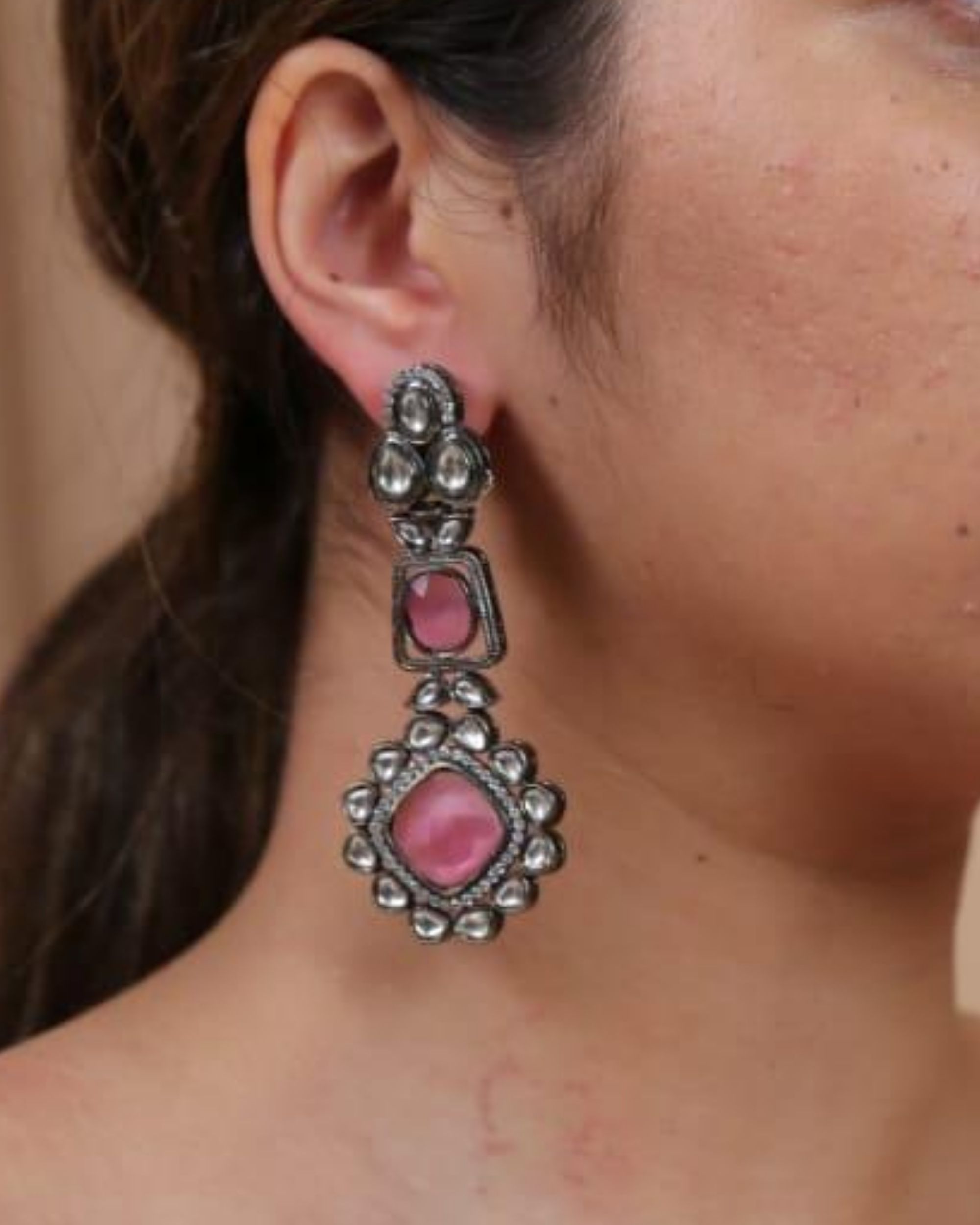 Dilan Jewels Onion Pink Color Diamond Shimmer Drop Earrings For Women   Amazonin Fashion