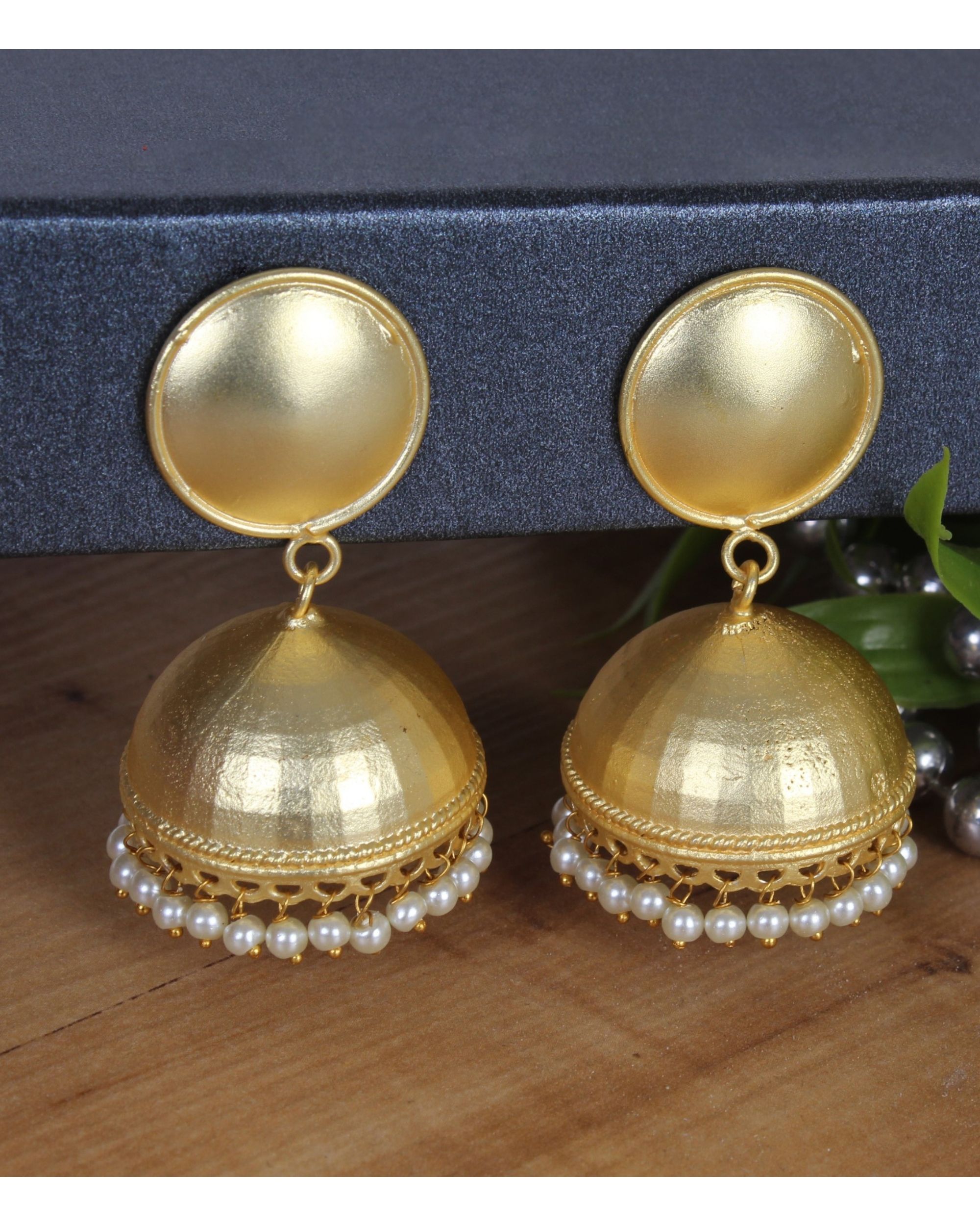 Dome shaped jhumka with pearl beads