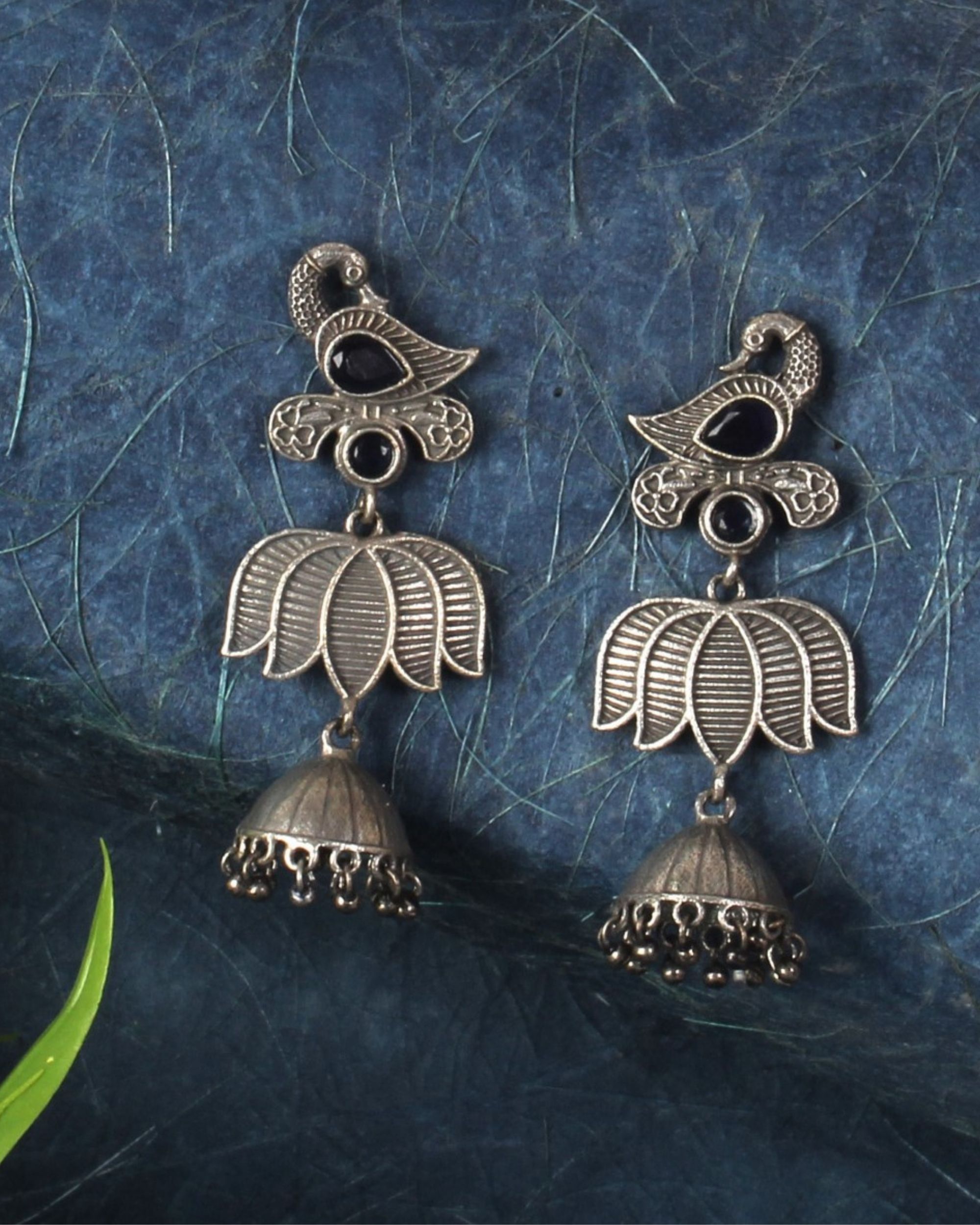 Peacock and lotus motif ghunghroo earring