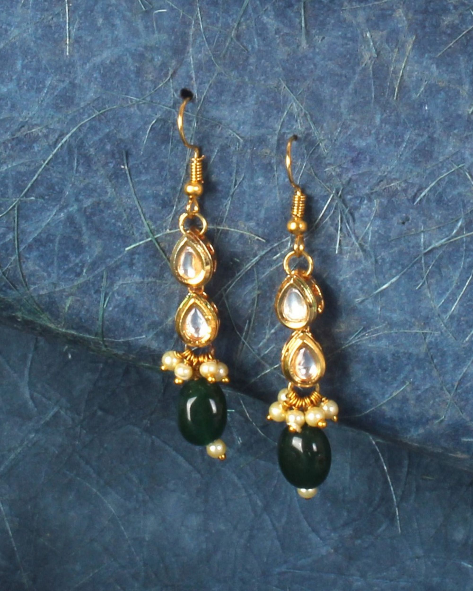 Green stone beaded tiered earring
