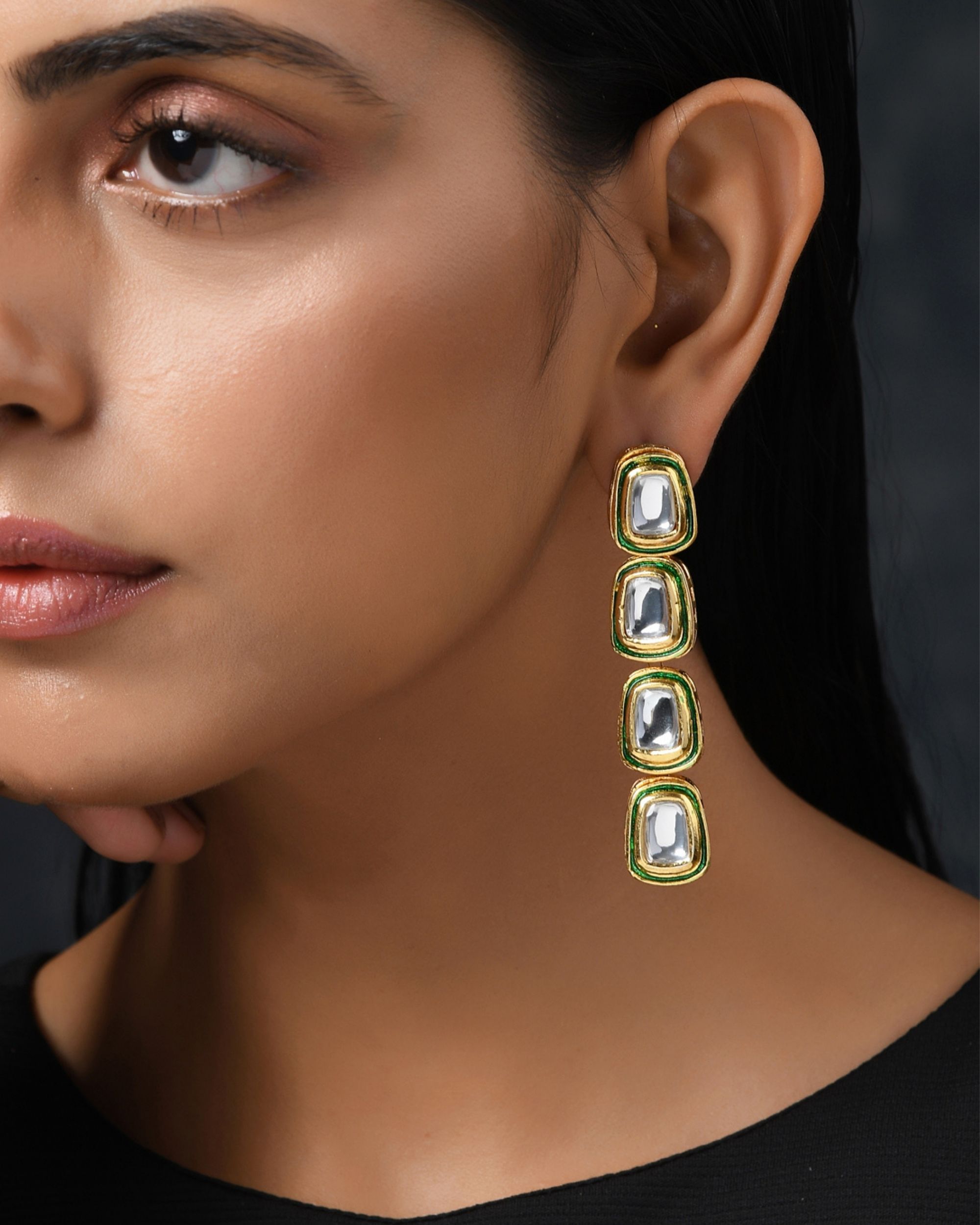Green kundan tiered earring